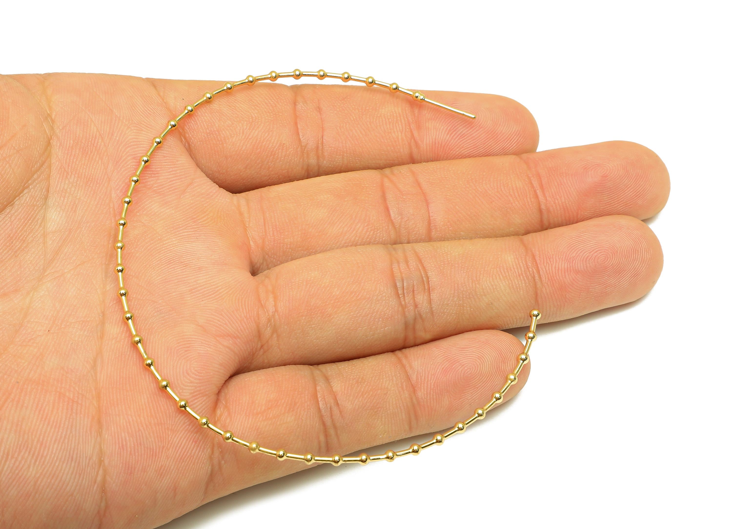 Brass Hoop Earring Stud - Brass Open Hoop Earring Post - Geometry Beaded Large Hoop Earring Post - 18K Real Gold Plated - 72x75x1mm -RGP7857 - DOMEDBAZAAR