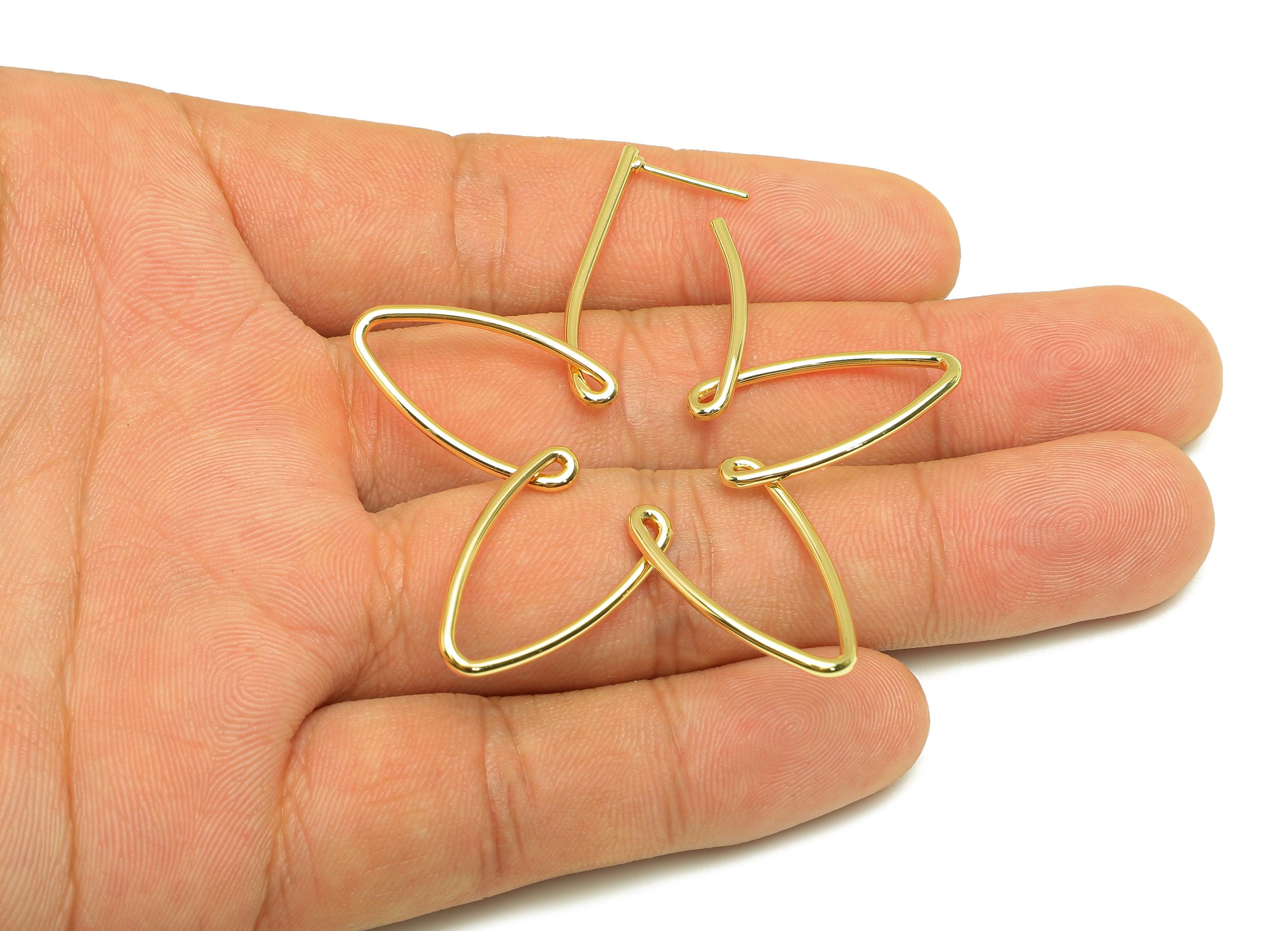 Brass Flower Earring Stud - Brass Flower Wire Earring Post - Brass Flower Earring Post - 18K Real Gold Plated - 57.64x52.2x1.4mm - RGP7842 - DOMEDBAZAAR