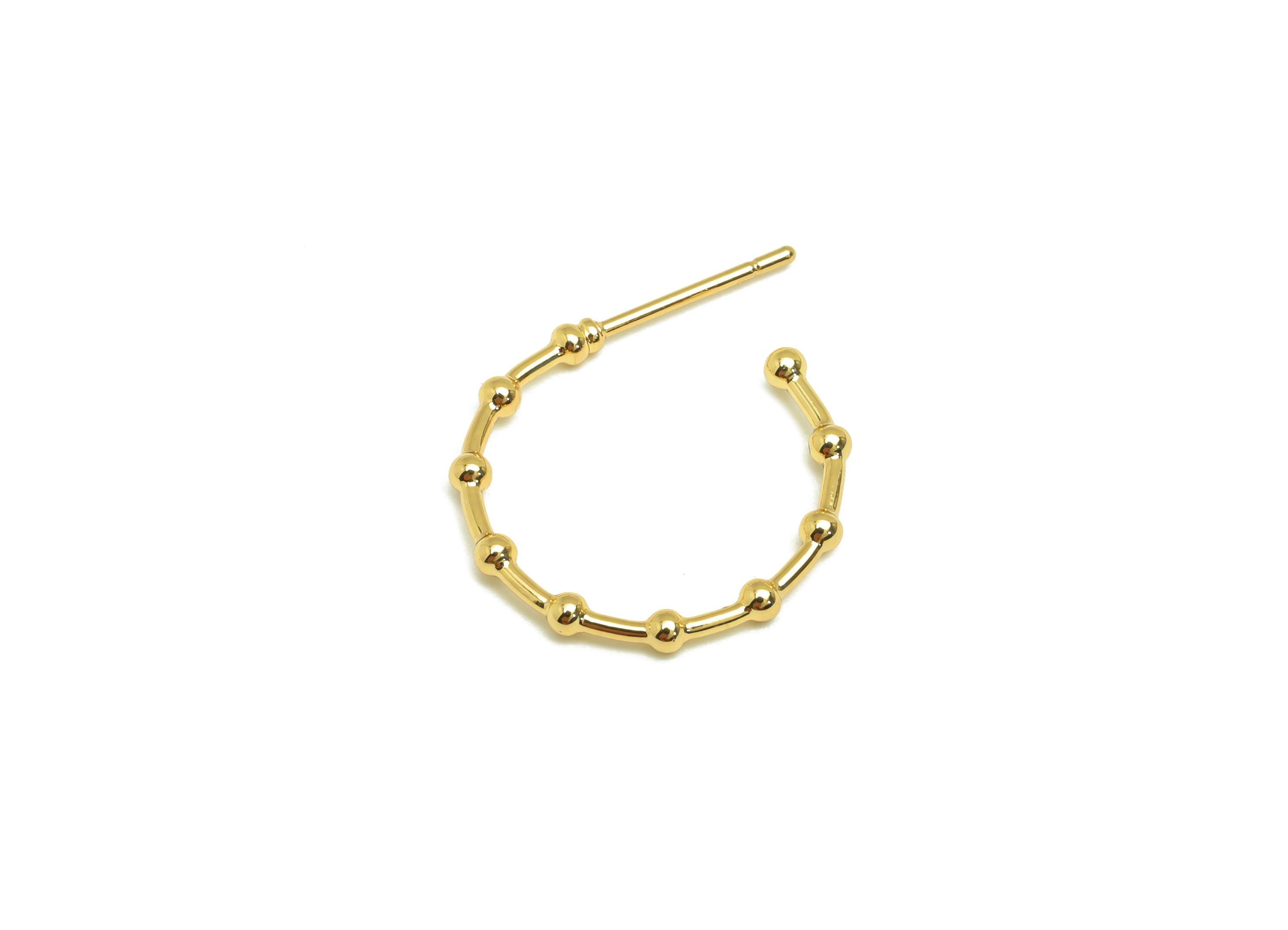 Brass Hoop Earring Stud - Brass Open Hoop Earring Post - Geometry Beaded Hoop Earring Post - 18K Real Gold Plating - 24x18x1.83mm -RGP7862 - DOMEDBAZAAR