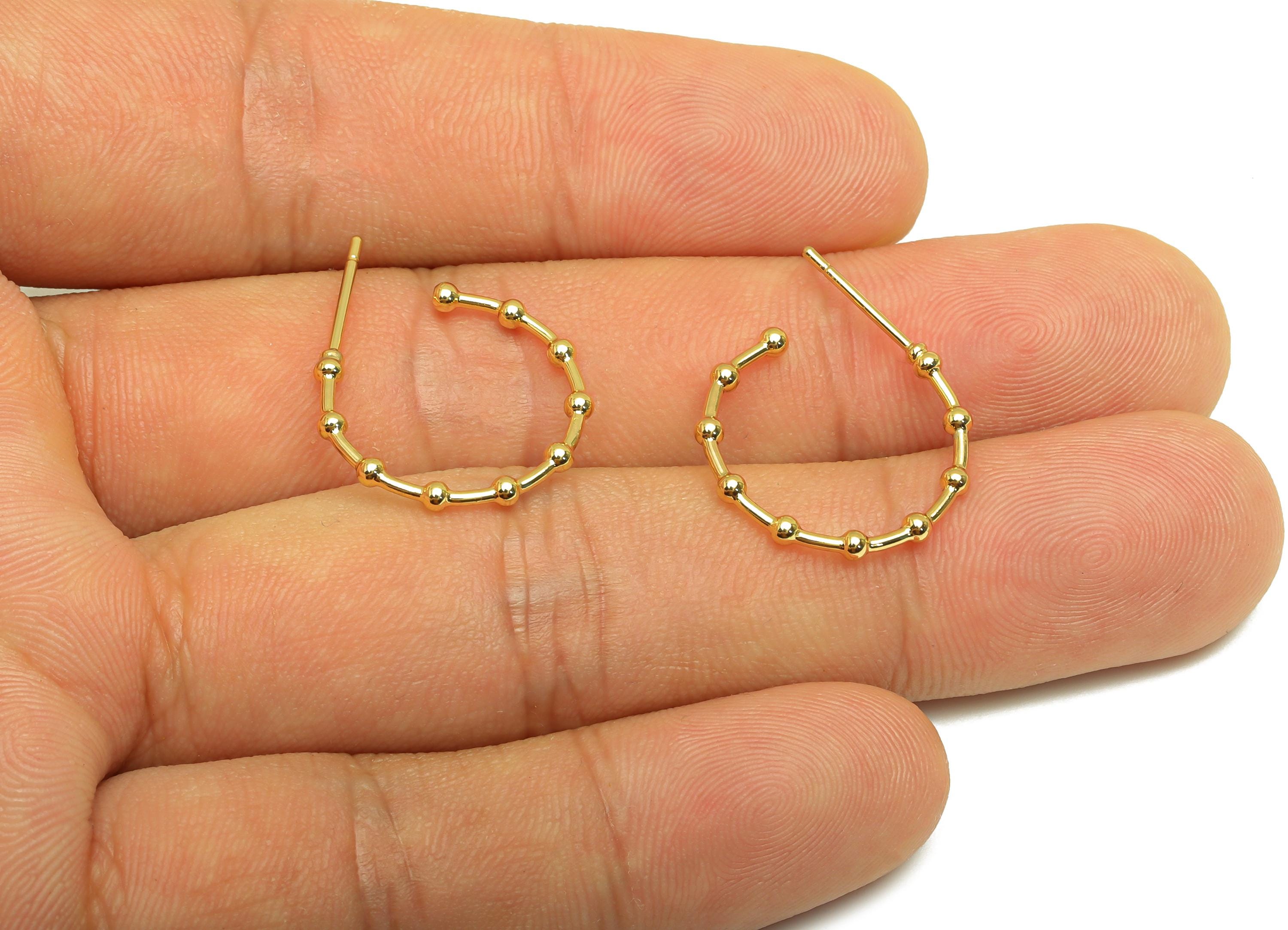 Brass Hoop Earring Stud - Brass Open Hoop Earring Post - Geometry Beaded Hoop Earring Post - 18K Real Gold Plating - 24x18x1.83mm -RGP7862 - DOMEDBAZAAR