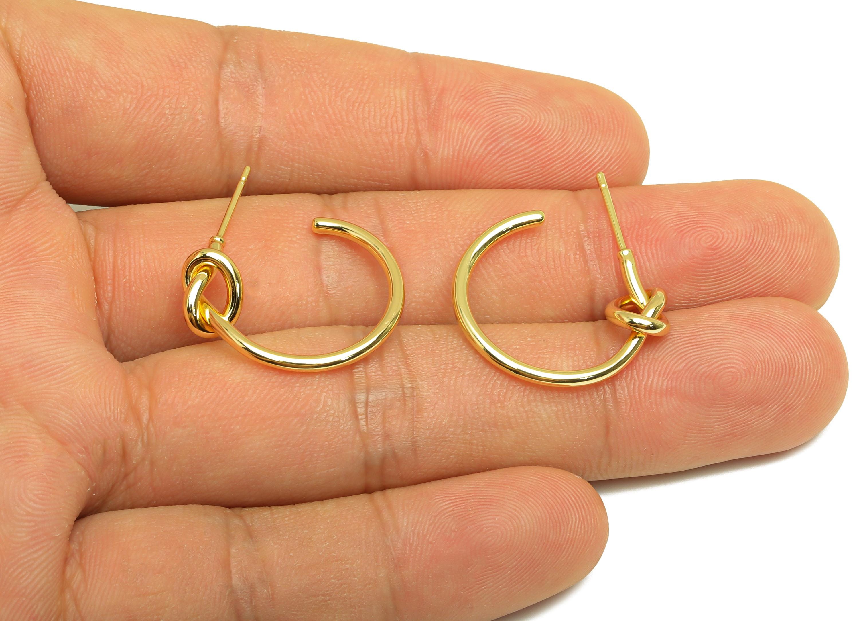 Brass Hoop Earring Stud - Brass Open Hoop Earring Post - Brass Round Knot Earring Post - 18K Real Gold Plating - 28.75x22.15x1mm - RGP7873 - DOMEDBAZAAR