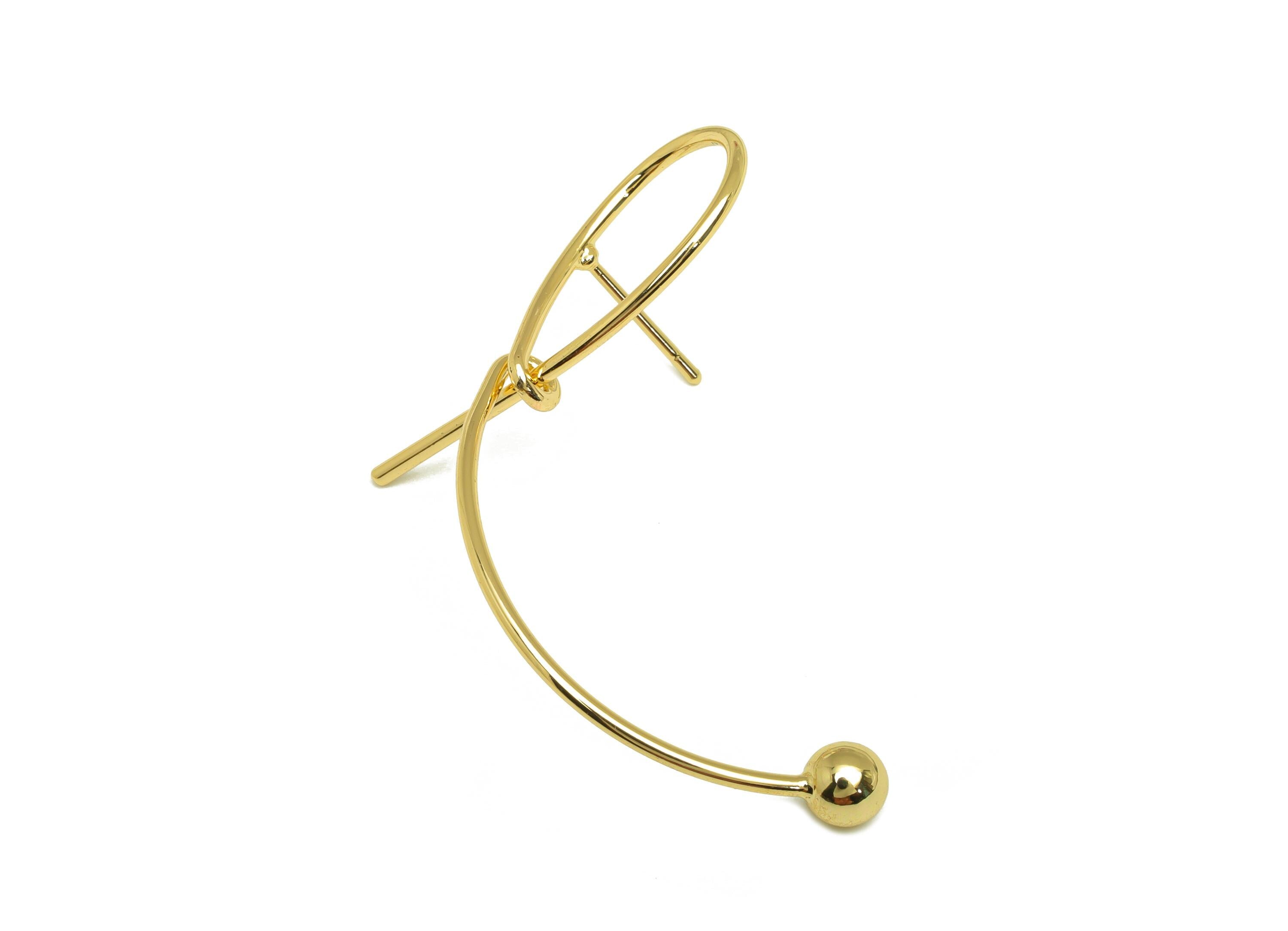 Brass Knot Wire Earring Stud - Bent Ball Wire Earring Post - Curved Bead Earring Post - 18K Real Gold Plating - 44.23x25.28x1.06mm - RGP7854 - DOMEDBAZAAR