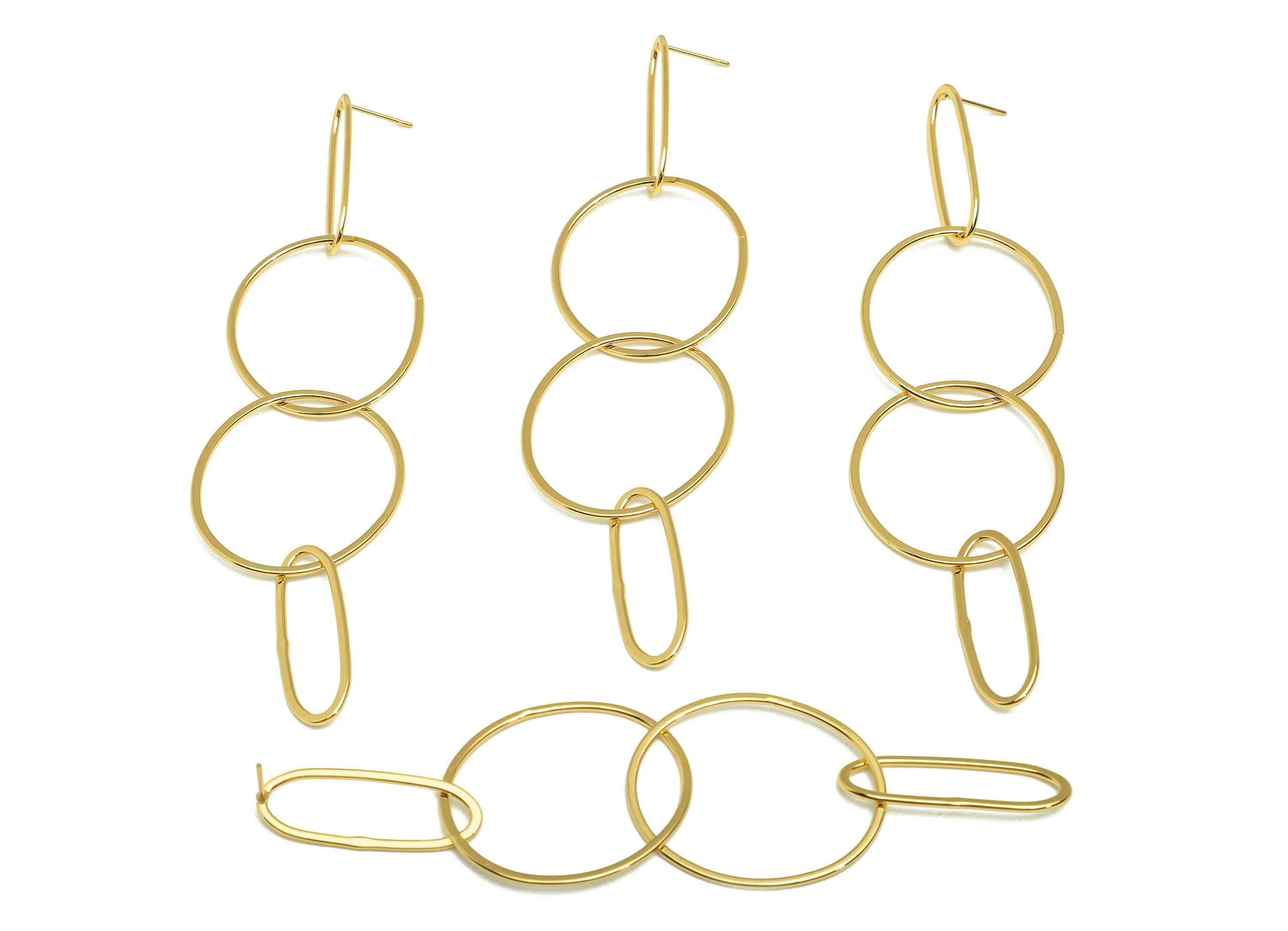 Brass Oval Earring Stud - Brass Round Dangle Earring Post - Brass Geometry Earring Post - 18K Real Gold Plating - 114x29x0.8mm - RGP7864 - DOMEDBAZAAR