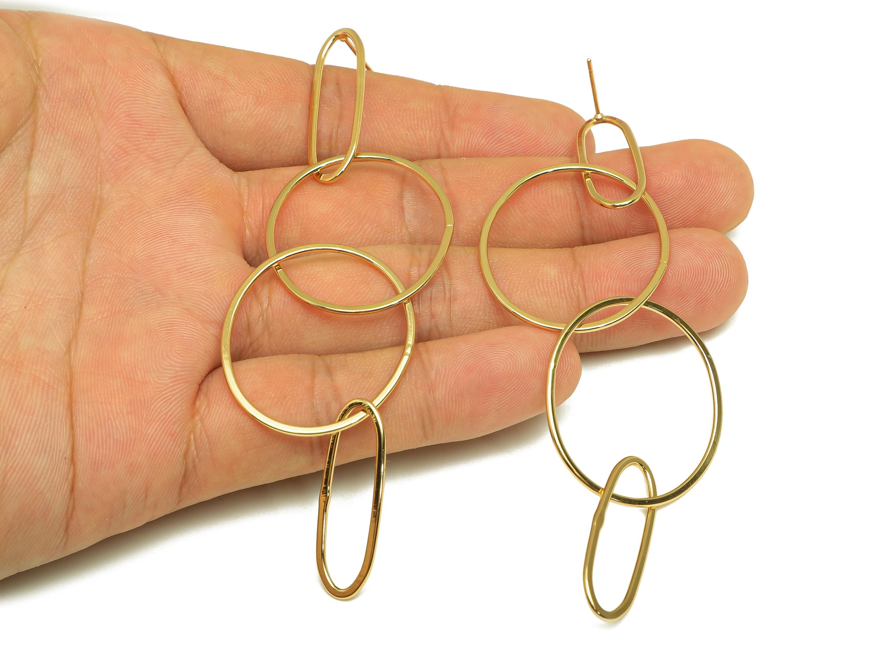 Brass Oval Earring Stud - Brass Round Dangle Earring Post - Brass Geometry Earring Post - 18K Real Gold Plating - 114x29x0.8mm - RGP7864 - DOMEDBAZAAR