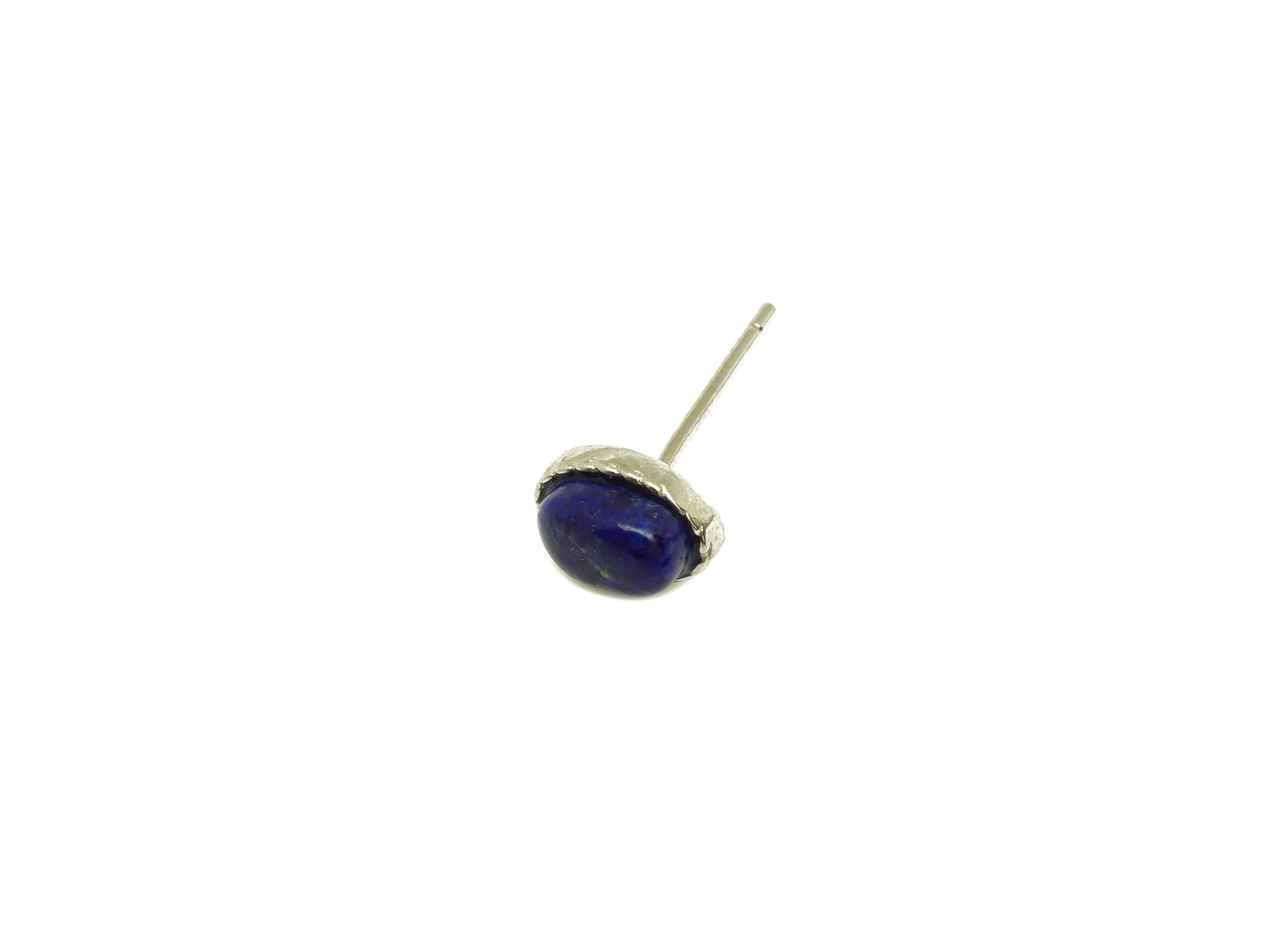 Brass Lapis Earring Stud - Brass Blue Lazuli Earring Post - Oval Earring Post - Brass Stud - Silver Tone Plating - 14.83x7x0.74mm - RGP7270 - DOMEDBAZAAR