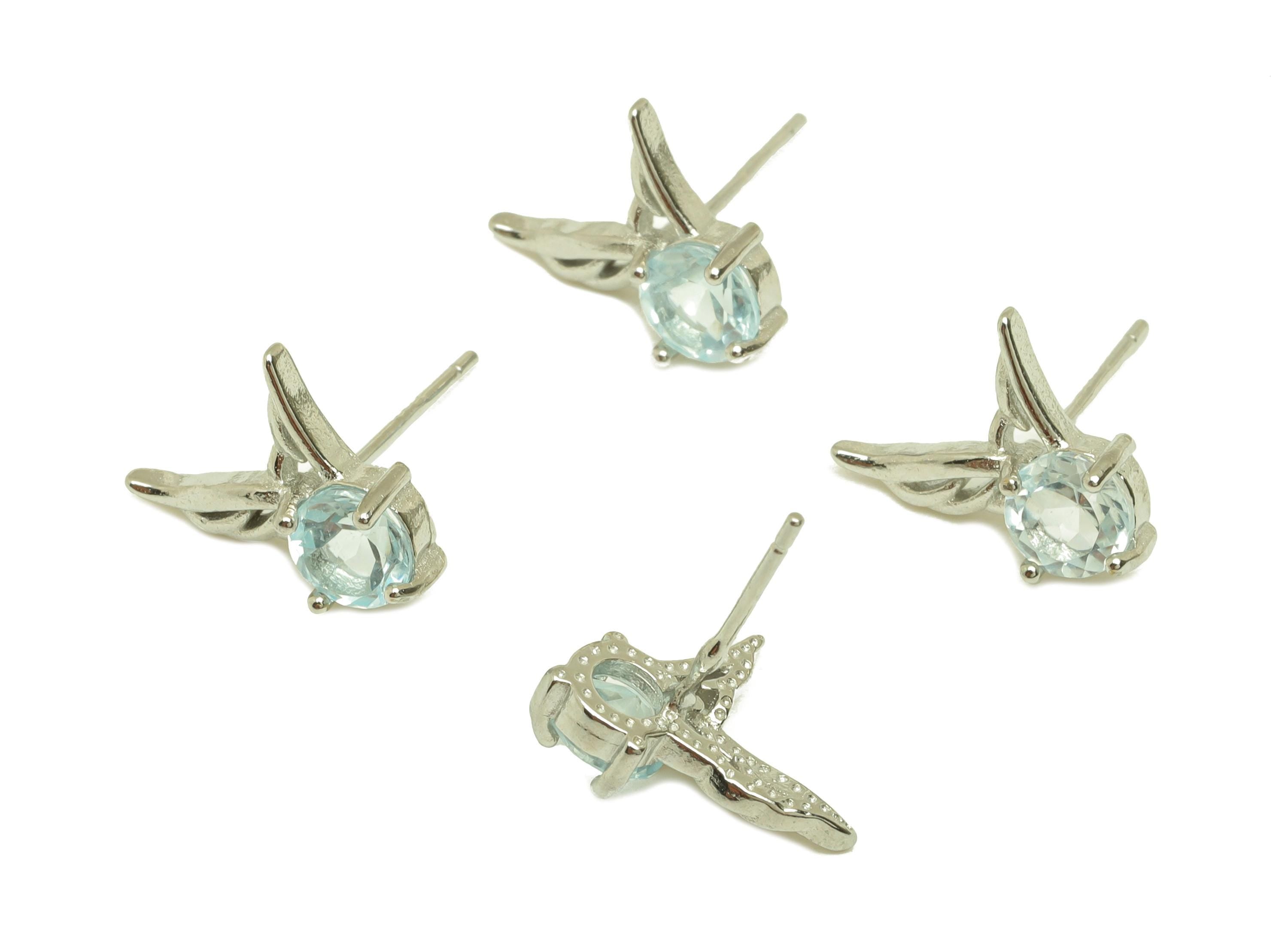 Brass Topaz Earring Stud - Brass Wing Earring Post - Topaz Earring Post - 925 Silver Stud - Silver Tone Plating - 14.76x9x0.68mm - RGP7271 - DOMEDBAZAAR