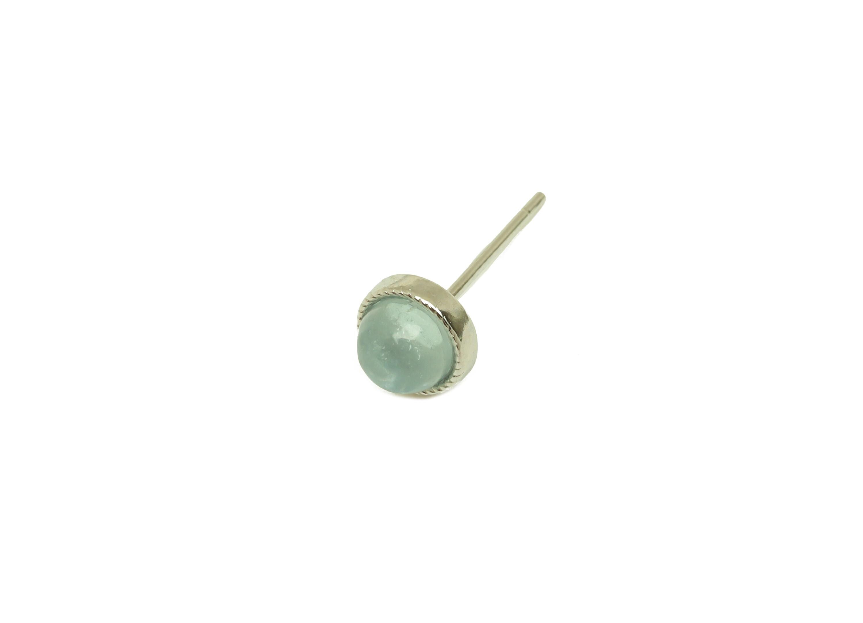 Brass Aquamarine Earring Stud - Brass Round Earring Post - Mini Circle Earring Post - Silver Tone Plating - 15.48x6.32x0.69mm - RGP7283 - DOMEDBAZAAR