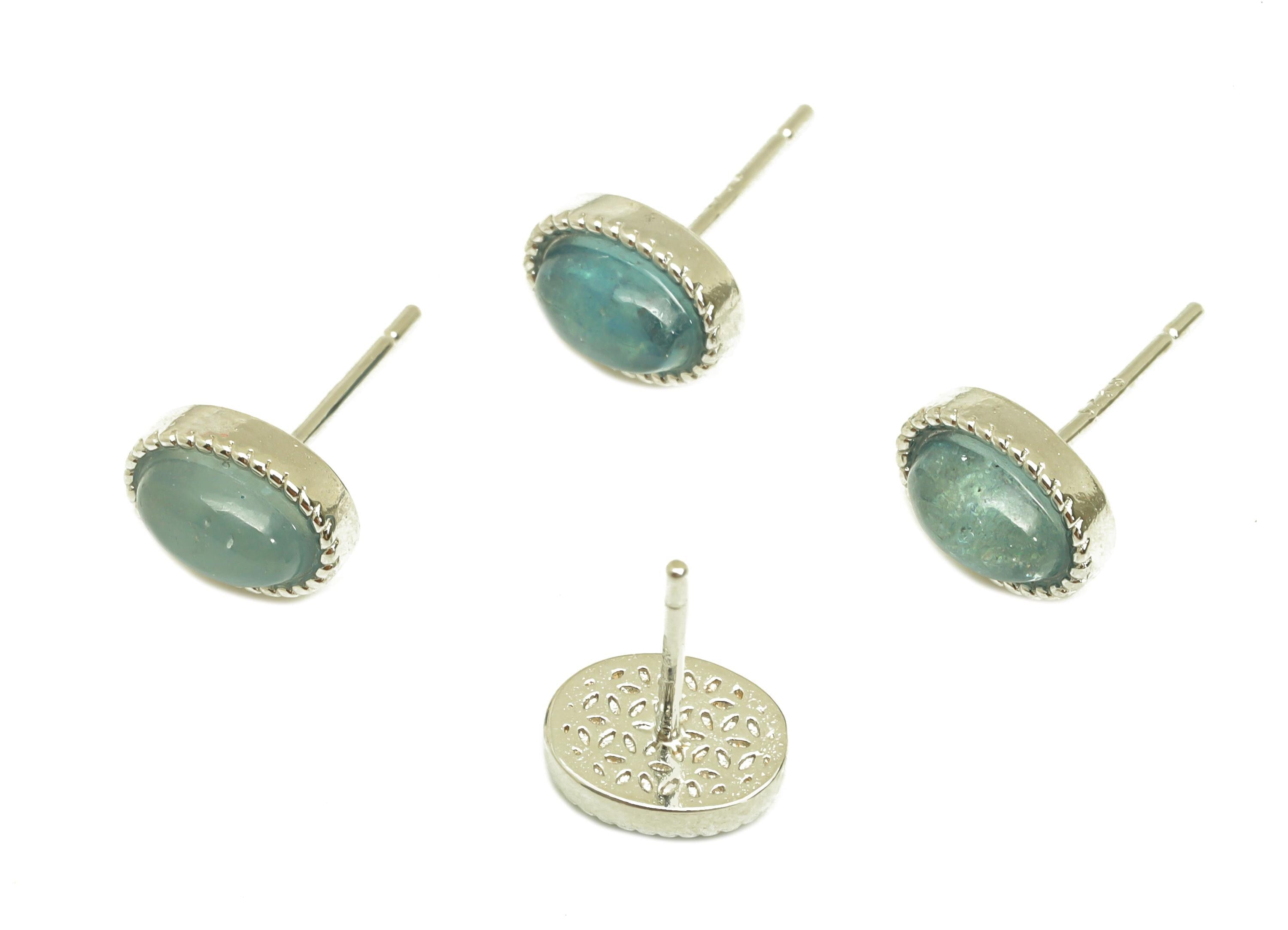 Brass Aquamarine Earring Stud - Brass Earring Post - Geometry Earring Post - 925 Silver Stud - Silver Tone Plating - 15x11x0.67mm - RGP7286 - DOMEDBAZAAR
