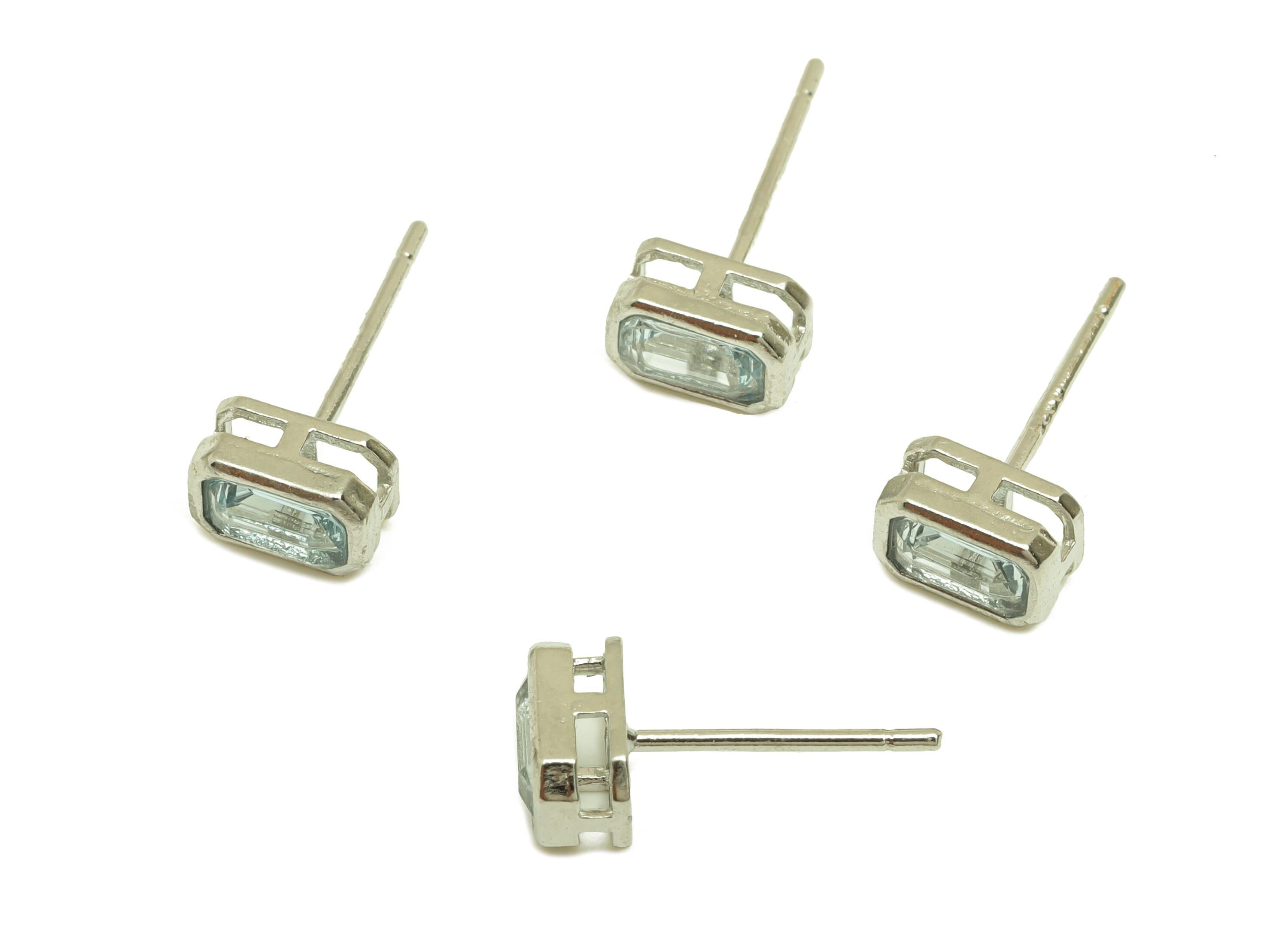 Brass Topaz Earring Stud - Brass Rectangle Earring Post - Geometry Earring Post - 925 Silver Stud - Silver Tone Plating - 14x4x1mm - RGP7273 - DOMEDBAZAAR