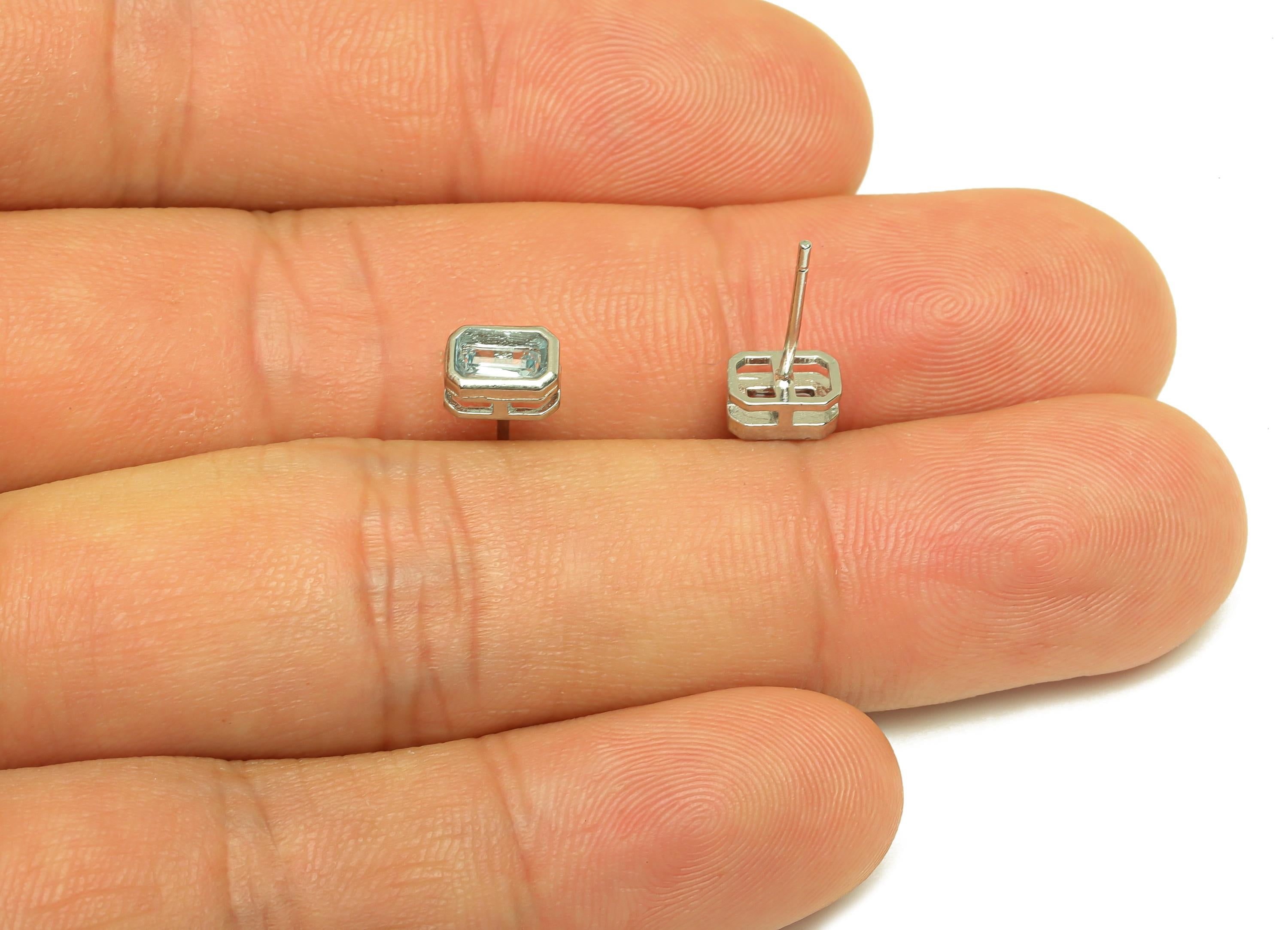 Brass Topaz Earring Stud - Brass Rectangle Earring Post - Geometry Earring Post - 925 Silver Stud - Silver Tone Plating - 14x4x1mm - RGP7273 - DOMEDBAZAAR