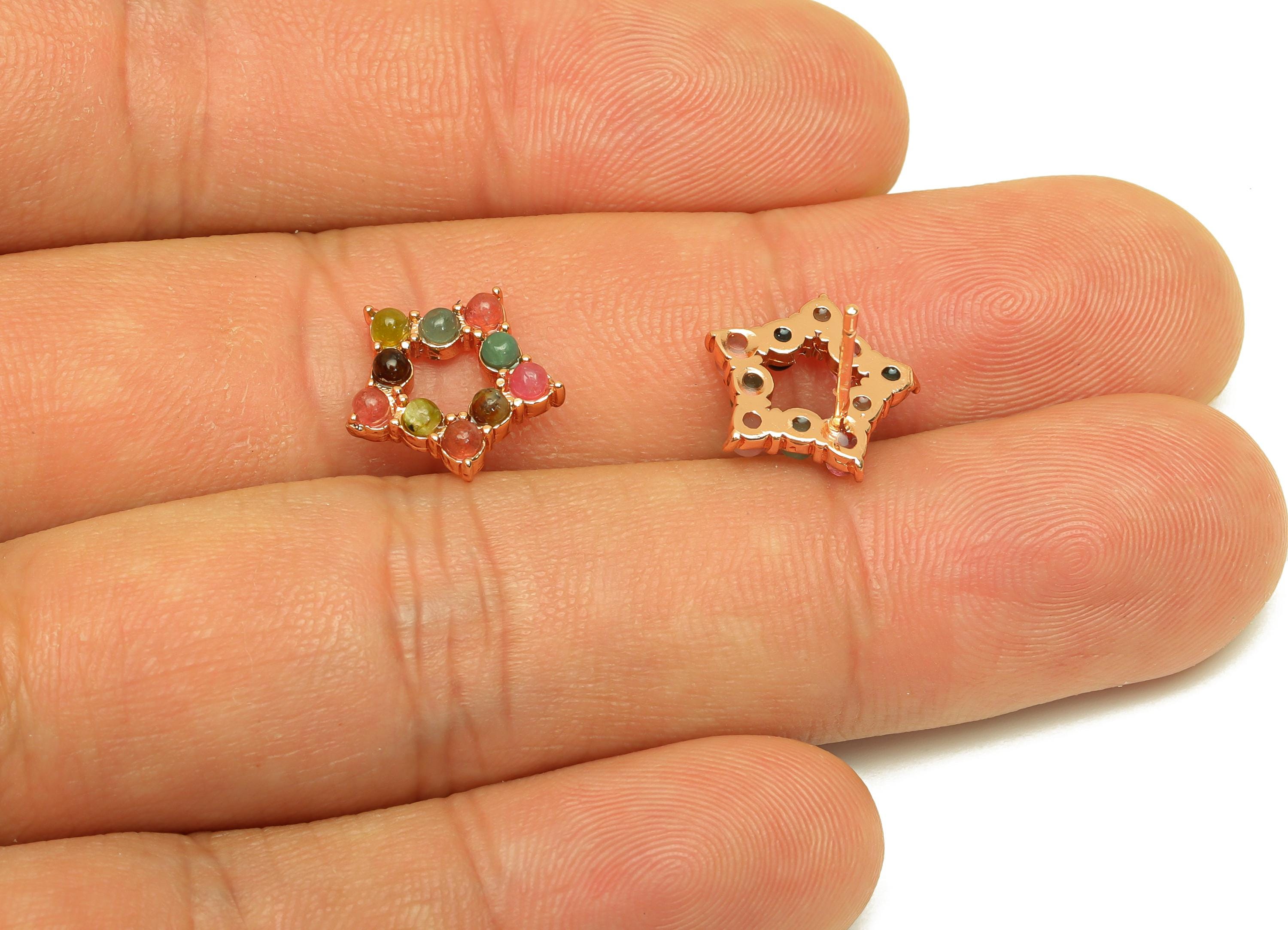 Brass Tourmaline Earring Stud - Brass Star Earring Post - Rainbow Earring Post - Brass Stud - Rose Gold Tone Plating - 14x12x0.9mm - RGP7280 - DOMEDBAZAAR