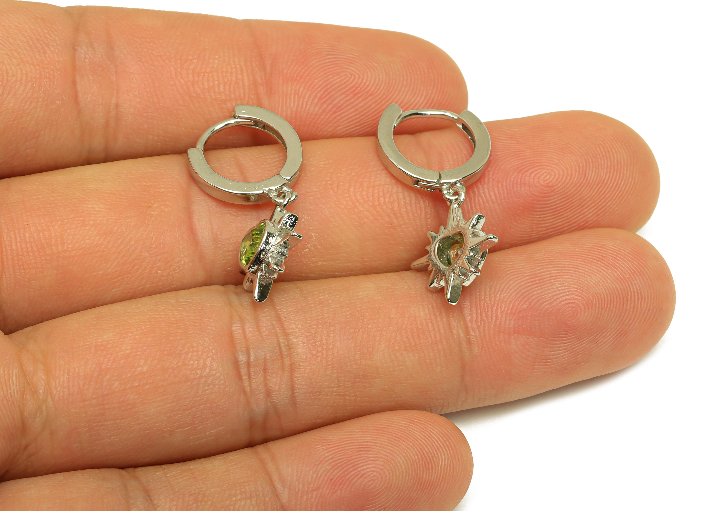 Brass Olivine Hoop Earring - Brass Peridot Huggie Hoop Earring - Heart Huggie Hoop Clasp - Silver Tone Plating - 28.53x12x0.92mm - RGP7276 - DOMEDBAZAAR