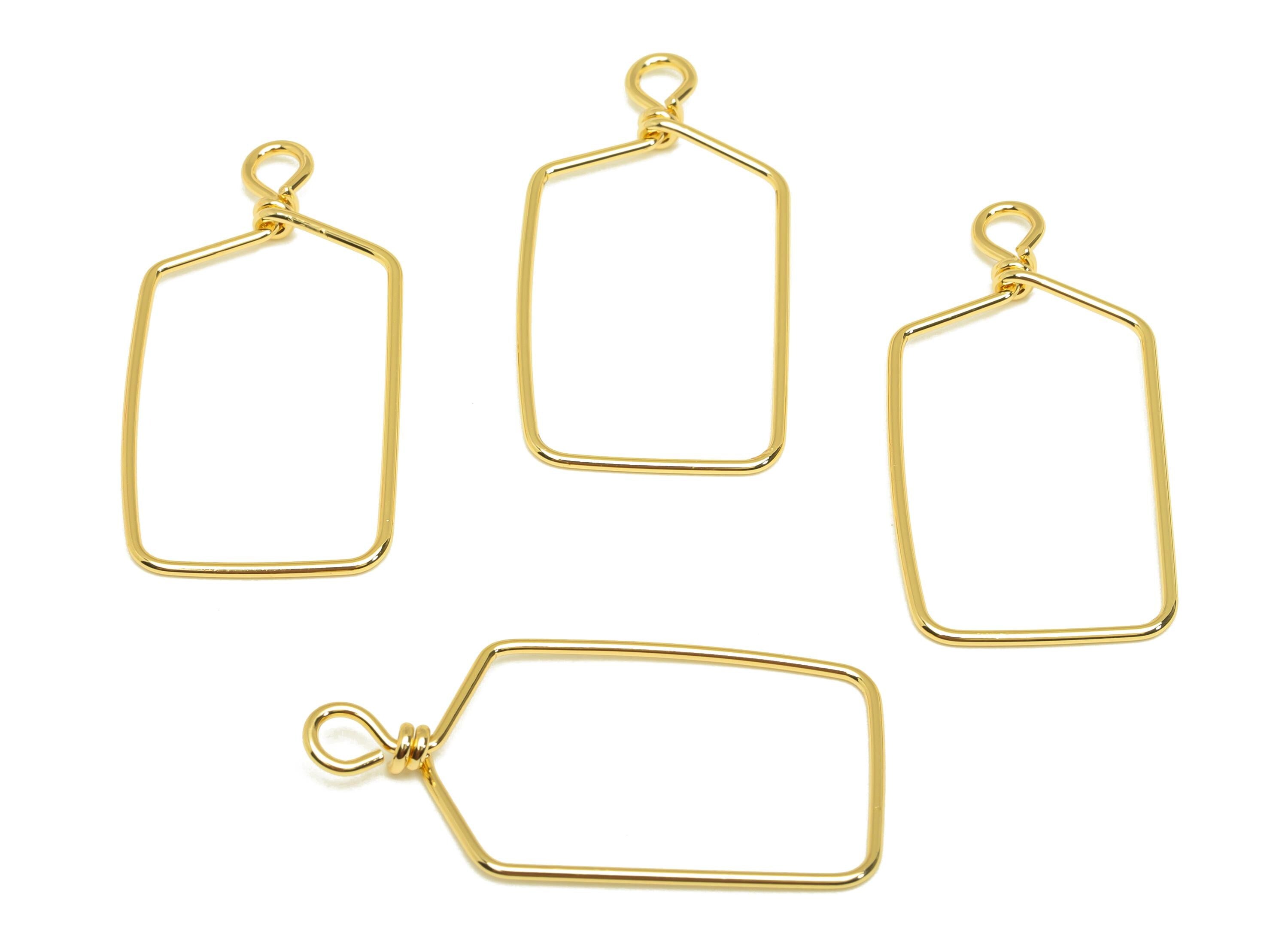 Brass Wire Rectangle Earring Charm - Bottle Wire Earring Charm - Geometry Wire Earring Pendant - 18K Real Gold Plated - 40x19x0.8mm -RGP7301 - DOMEDBAZAAR