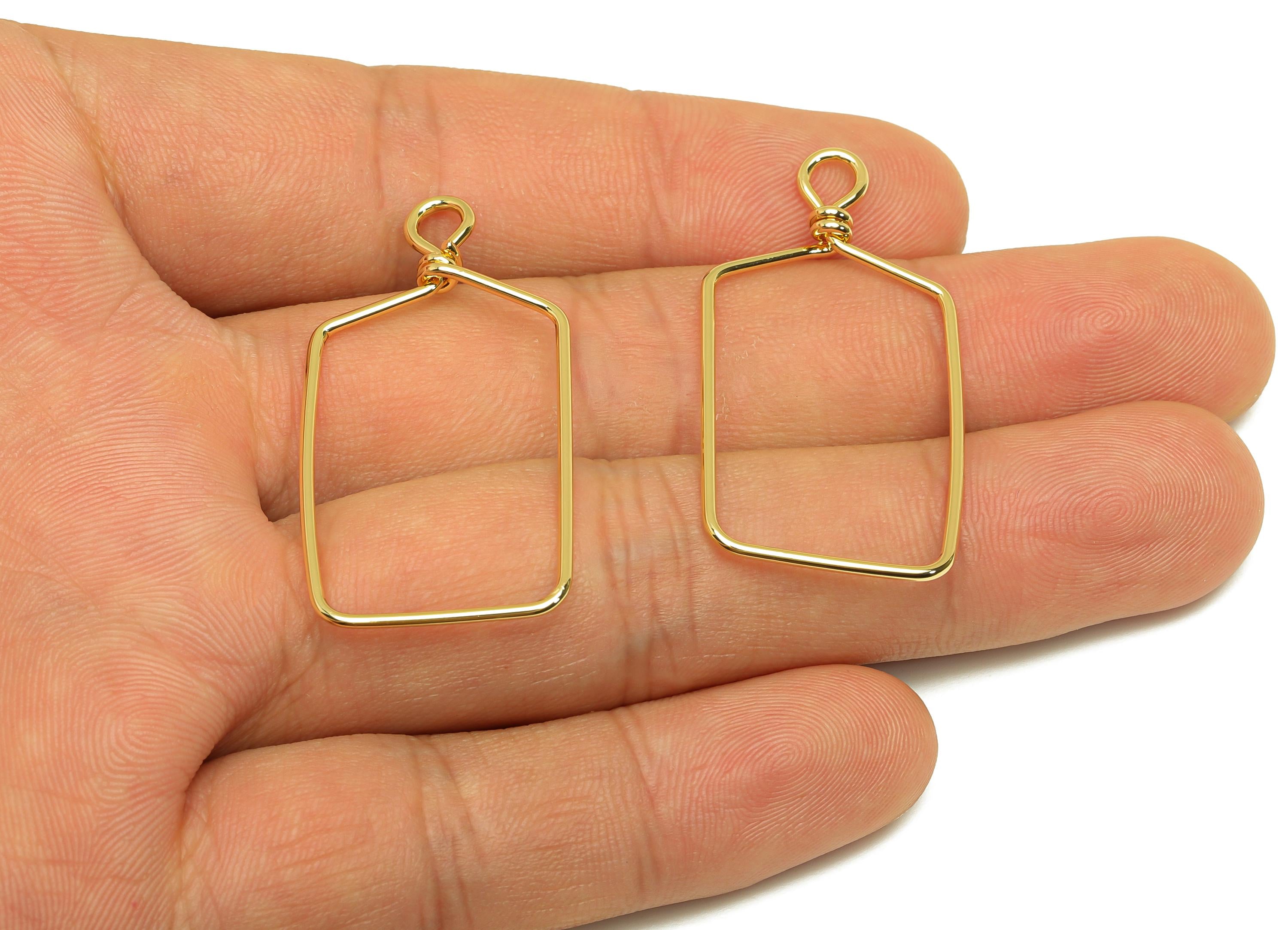 Brass Wire Rectangle Earring Charm - Bottle Wire Earring Charm - Geometry Wire Earring Pendant - 18K Real Gold Plated - 40x19x0.8mm -RGP7301 - DOMEDBAZAAR