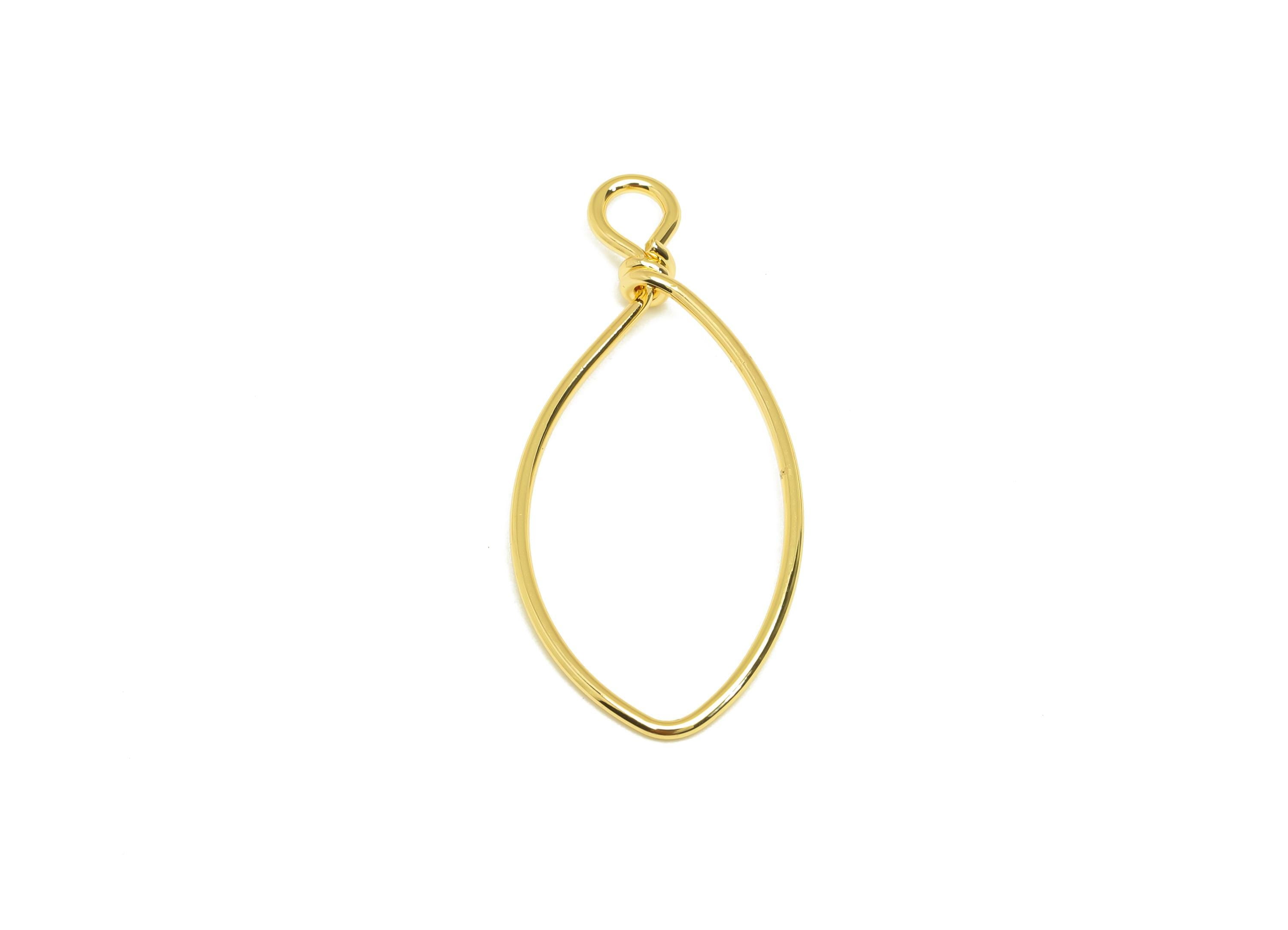 Brass Wire Marquise Earring Charm - Brass Wire Earring Charm - Geometry Wire Earring Pendant - 18K Real Gold Plated - 39x17x0.88mm - RGP7301 - DOMEDBAZAAR