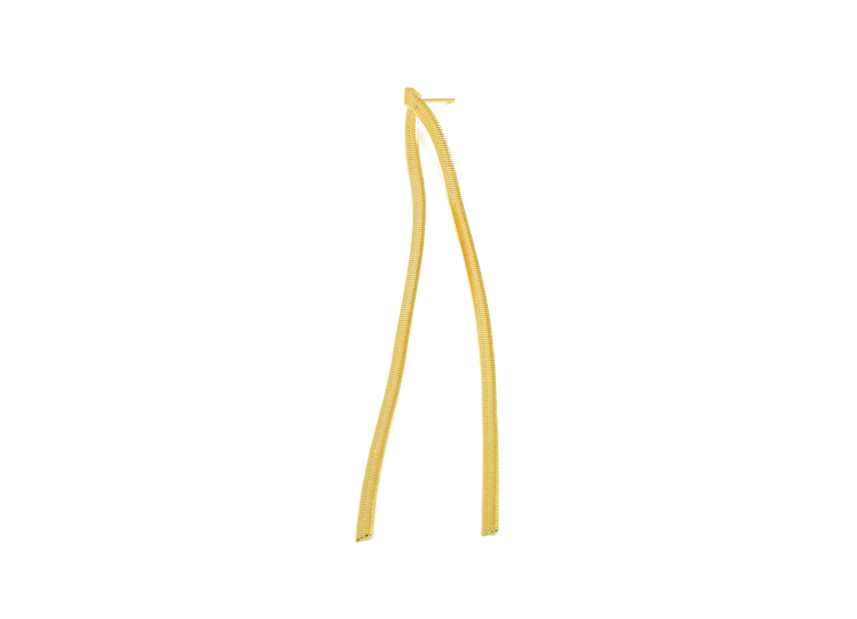 Brass Tassel Earring Stud - Snake Chain Tassel Earring Post - Wire Tassel Earring Post - 18K Real Gold Plated - 90.8x8.2x0.58mm -RGP7313 - DOMEDBAZAAR