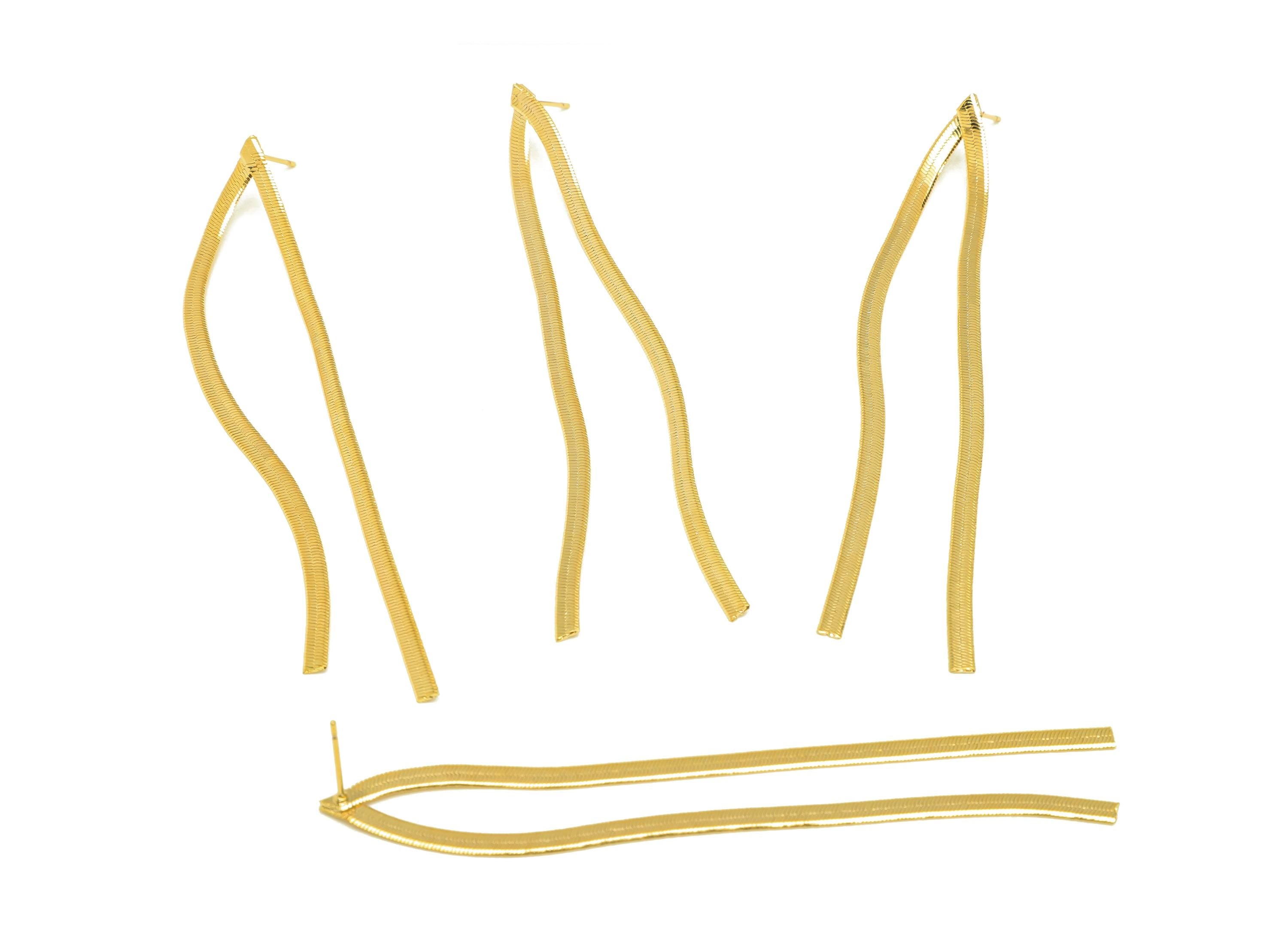 Brass Tassel Earring Stud - Snake Chain Tassel Earring Post - Wire Tassel Earring Post - 18K Real Gold Plated - 90.8x8.2x0.58mm -RGP7313 - DOMEDBAZAAR