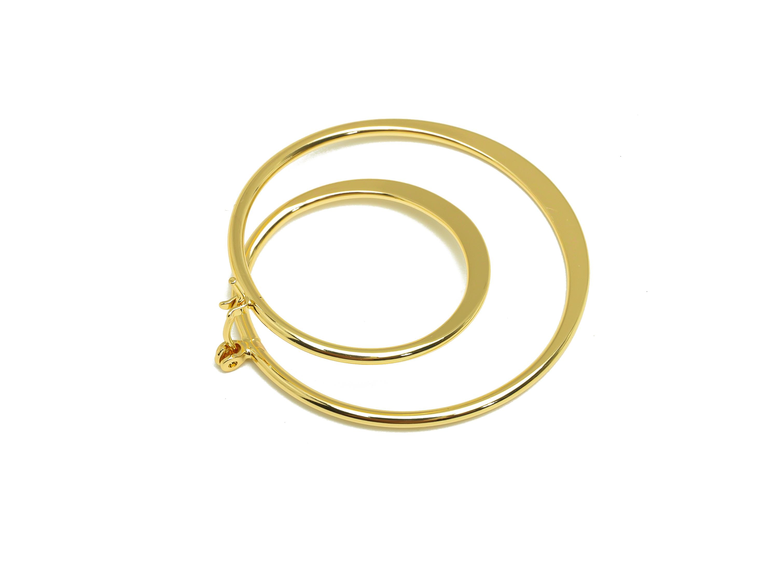 Hammered Hoop Earring - Brass Hinged Back Earring - Brass Round Hinged Back Hoop Earring - 18K Real Gold Plating - 44.17x40x1.57mm - RGP7841 - DOMEDBAZAAR