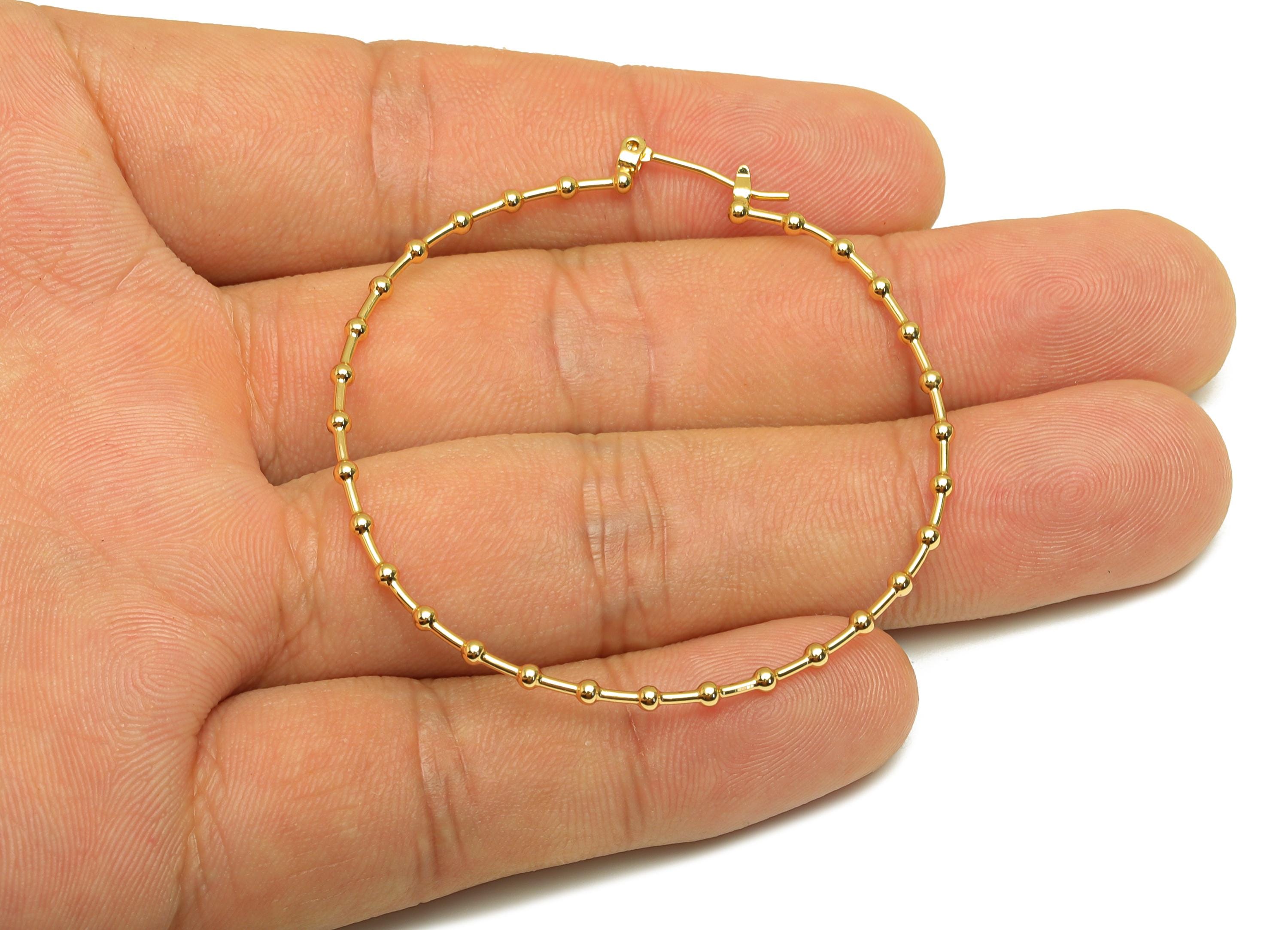 Bead Hoop Earring - Brass Hinged Back Earring - Brass Round Hinged Back Hoop Earring - 18K Real Gold Plating - 44.9x41.8x1.25mm - RGP7849 - DOMEDBAZAAR