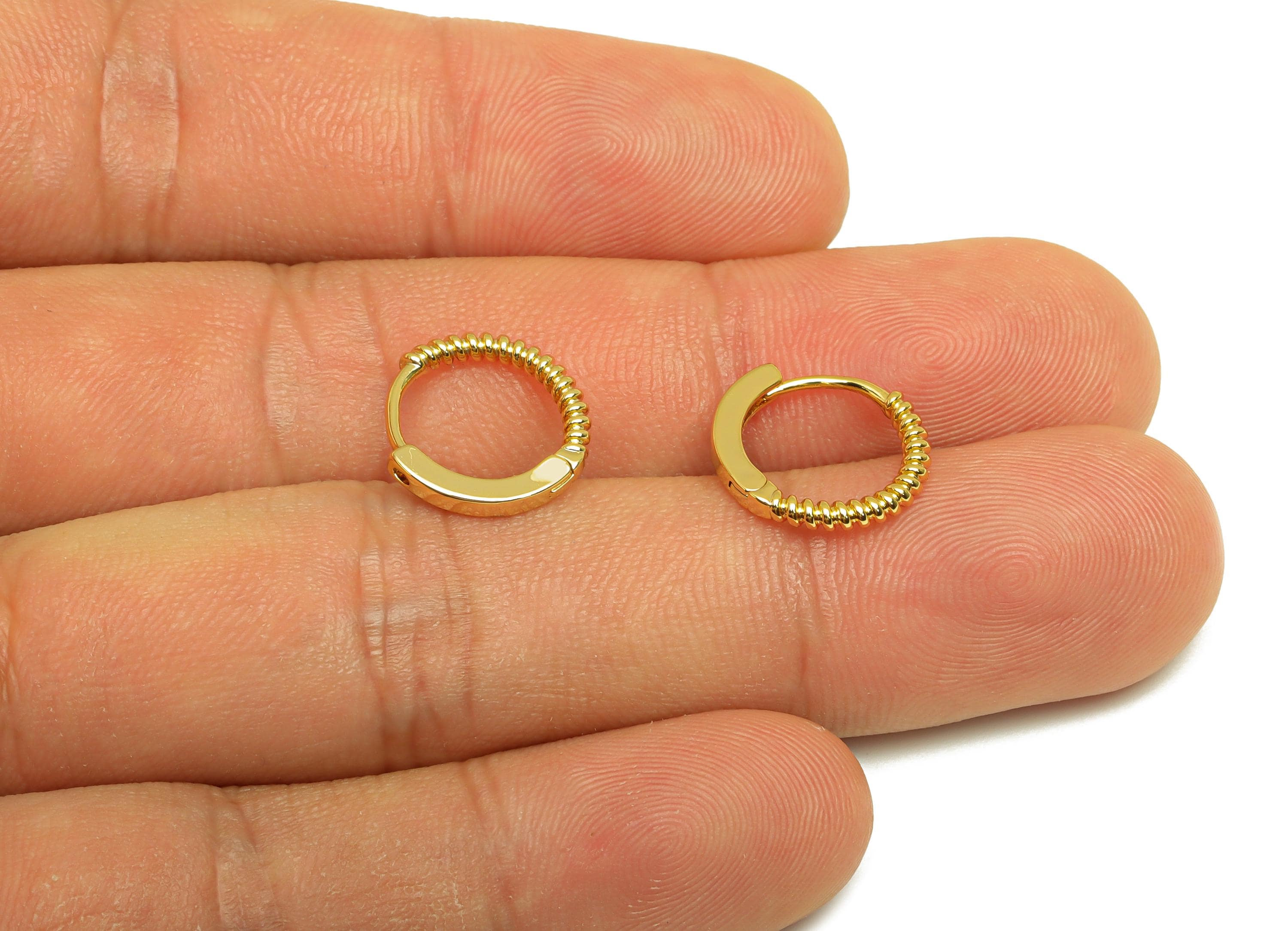 Brass Hoop Earring - Brass Round Earring Clasp - Brass Huggie Hoop Clasp Earring - 18K Real Gold Plating - 13x12x1mm - RGP7839 - DOMEDBAZAAR
