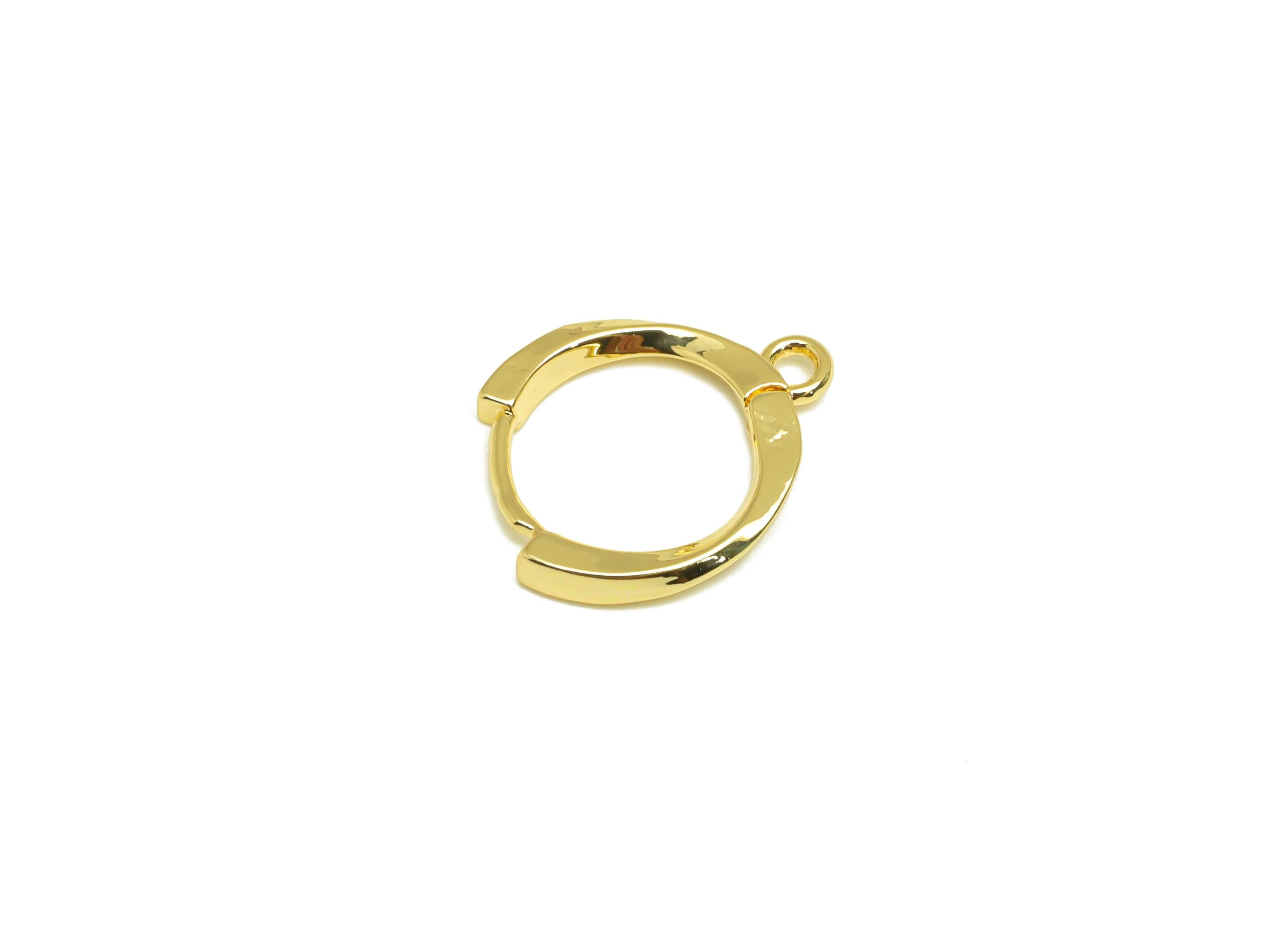 Brass Hoop Earring - Brass Round Earring Clasp With Loop - Brass Huggie Hoop Clasp Earring - 18K Real Gold Plating - 15x12.65x1mm - RGP7838 - DOMEDBAZAAR