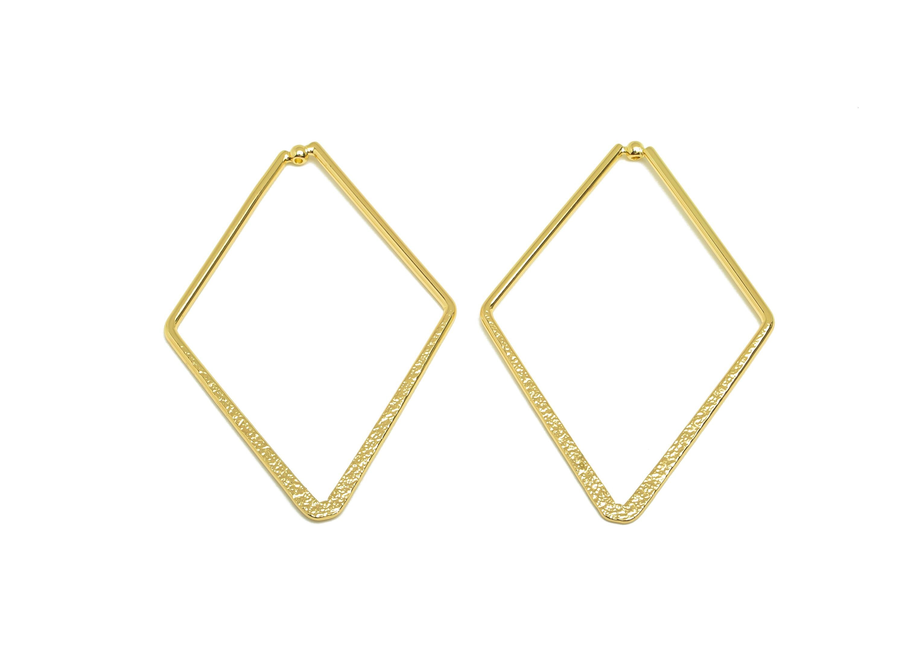Brass Diamond Earring Charm - Brass Textured Rhombic Earring Charm - Geometry Earring Charm - 18K Real Gold Plating - 52x34x1.3mm - RGP7844 - DOMEDBAZAAR