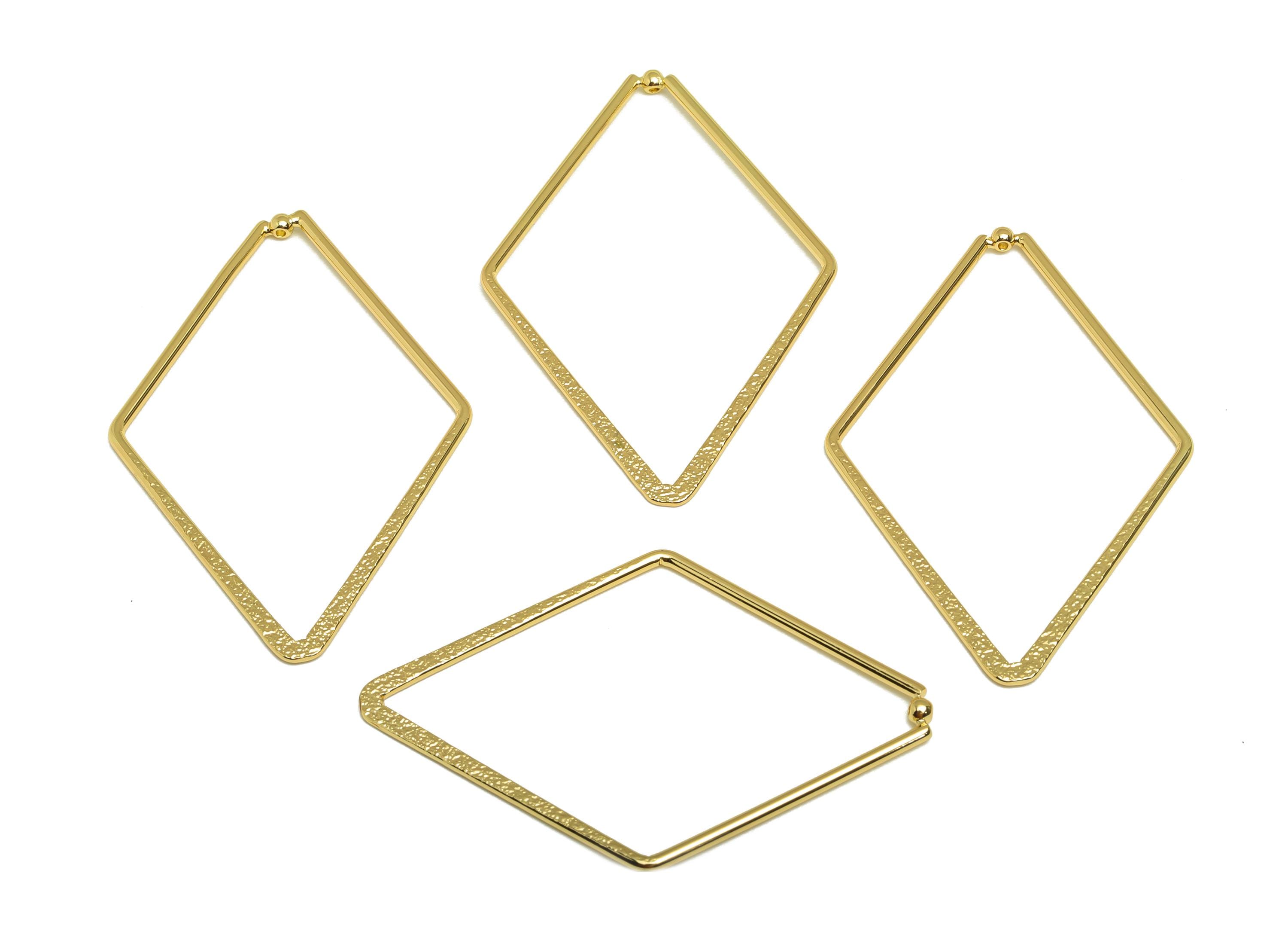 Brass Diamond Earring Charm - Brass Textured Rhombic Earring Charm - Geometry Earring Charm - 18K Real Gold Plating - 52x34x1.3mm - RGP7844 - DOMEDBAZAAR