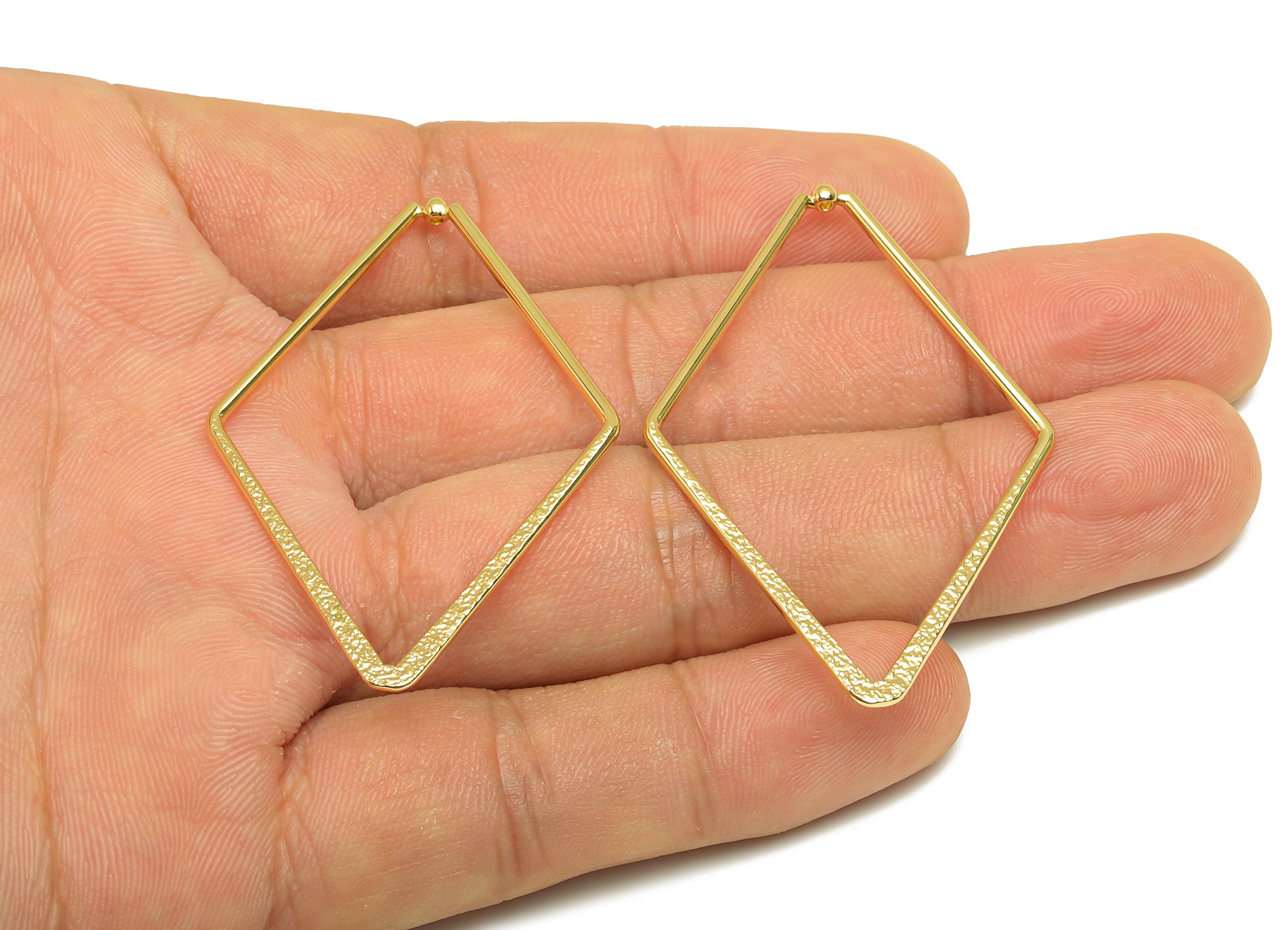 Brass Diamond Earring Charm - Brass Textured Rhombic Earring Charm - Geometry Earring Charm - 18K Real Gold Plating - 52x34x1.3mm - RGP7844 - DOMEDBAZAAR