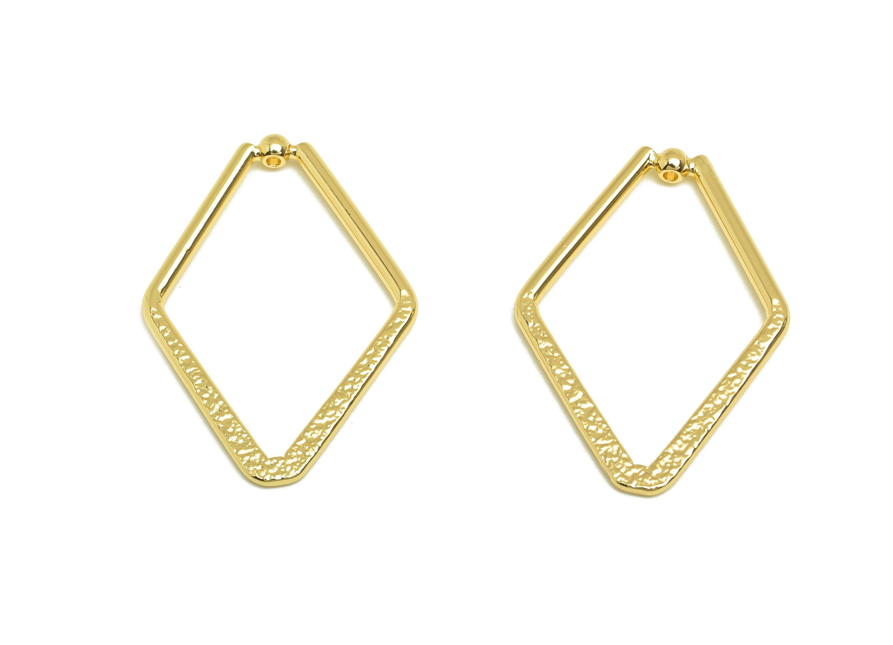 Brass Diamond Earring Charm - Brass Textured Rhombic Earring Charm - Geometry Earring Charm - 18K Real Gold Plating - 28x19x1.29mm - RGP7860 - DOMEDBAZAAR