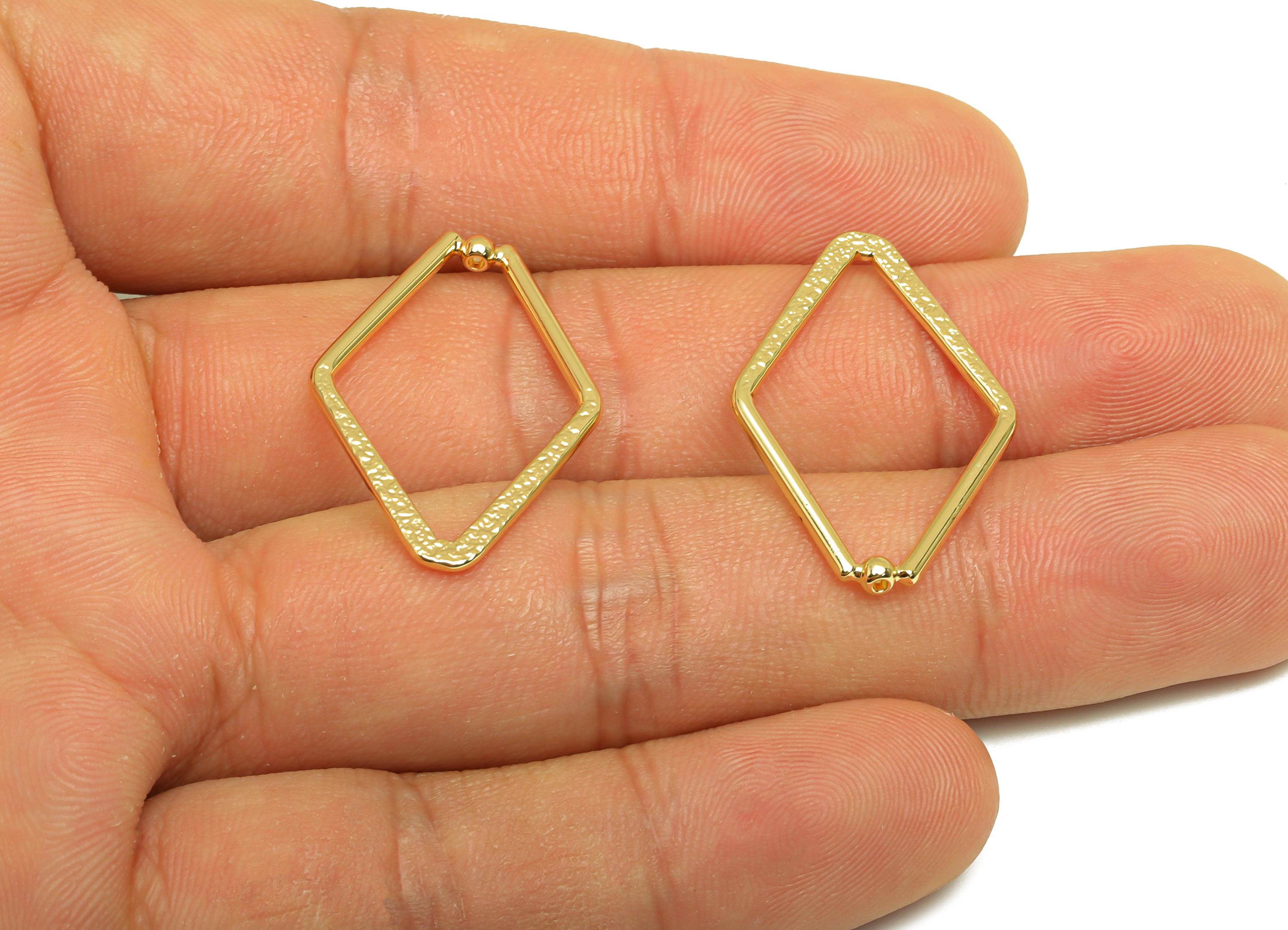Brass Diamond Earring Charm - Brass Textured Rhombic Earring Charm - Geometry Earring Charm - 18K Real Gold Plating - 28x19x1.29mm - RGP7860 - DOMEDBAZAAR