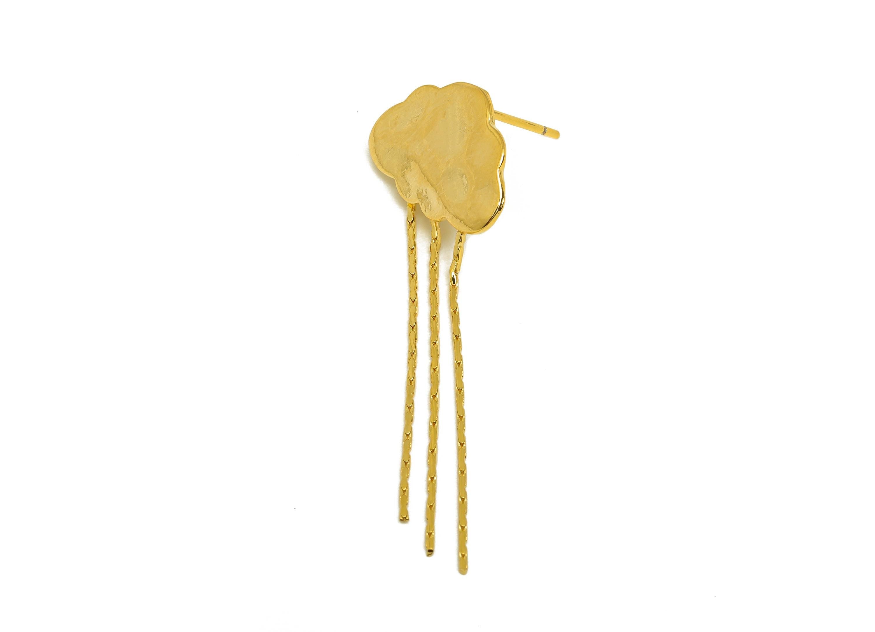 Brass Cloud Tassel Earring Stud - Brass Dangle Tassel Wire Earring Post - Textured Earring Post - 18K Real Gold Plated - 42x16x1mm - RGP7311 - DOMEDBAZAAR