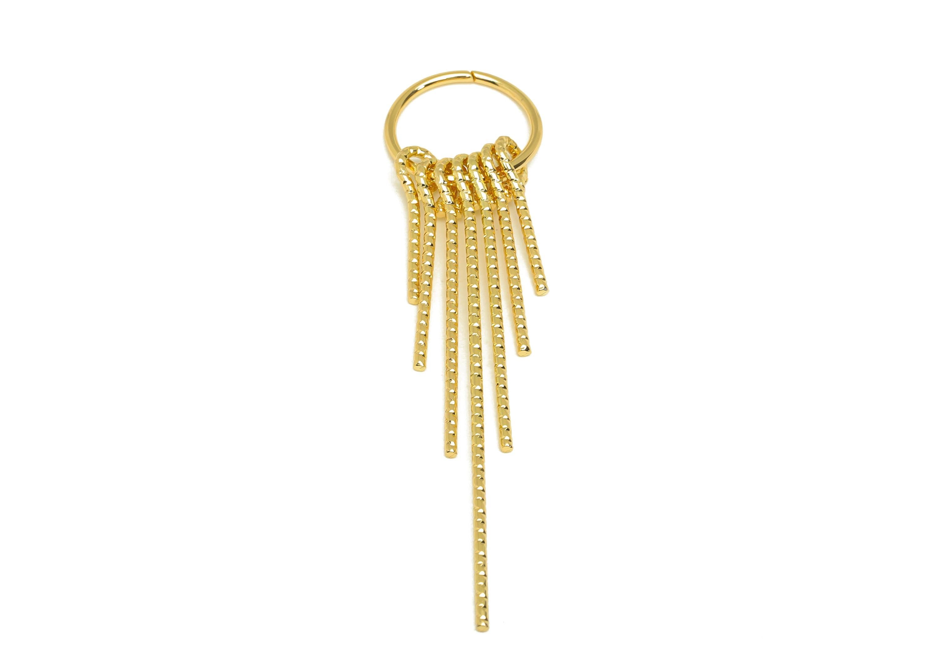 Brass Tassel Earring Charm - Brass Dangle 7 Tassel Wire Earring Charm - Textured Earring Charm - 18K Real Gold Plated - 67x15x1mm - RGP7303 - DOMEDBAZAAR