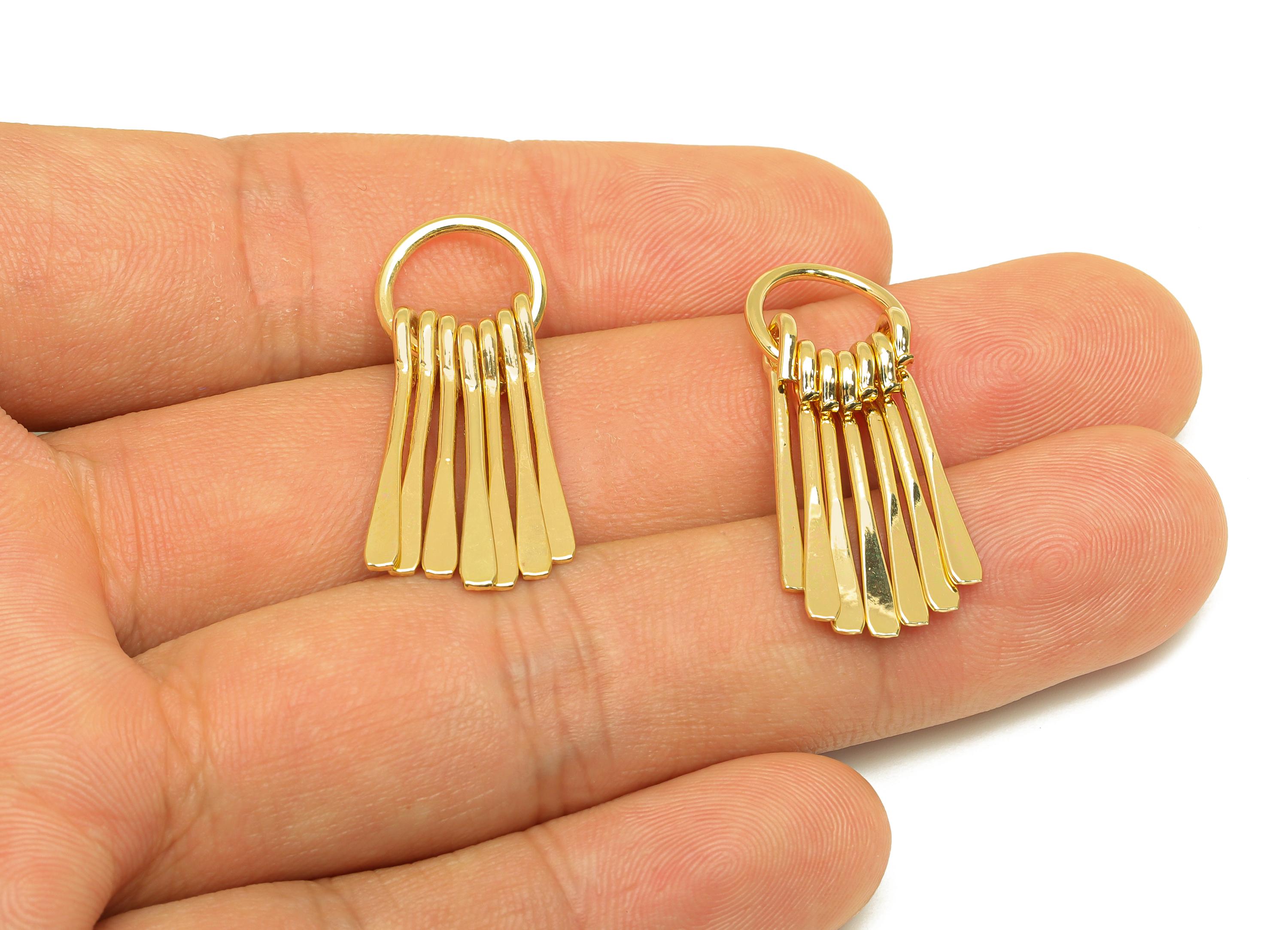 Brass Tassel Earring Charm - Brass Dangle Tassel Wire Earring Charm - Hammered Earring Charm - 18K Real Gold Plated - 31.48x11x1mm - RGP7305 - DOMEDBAZAAR