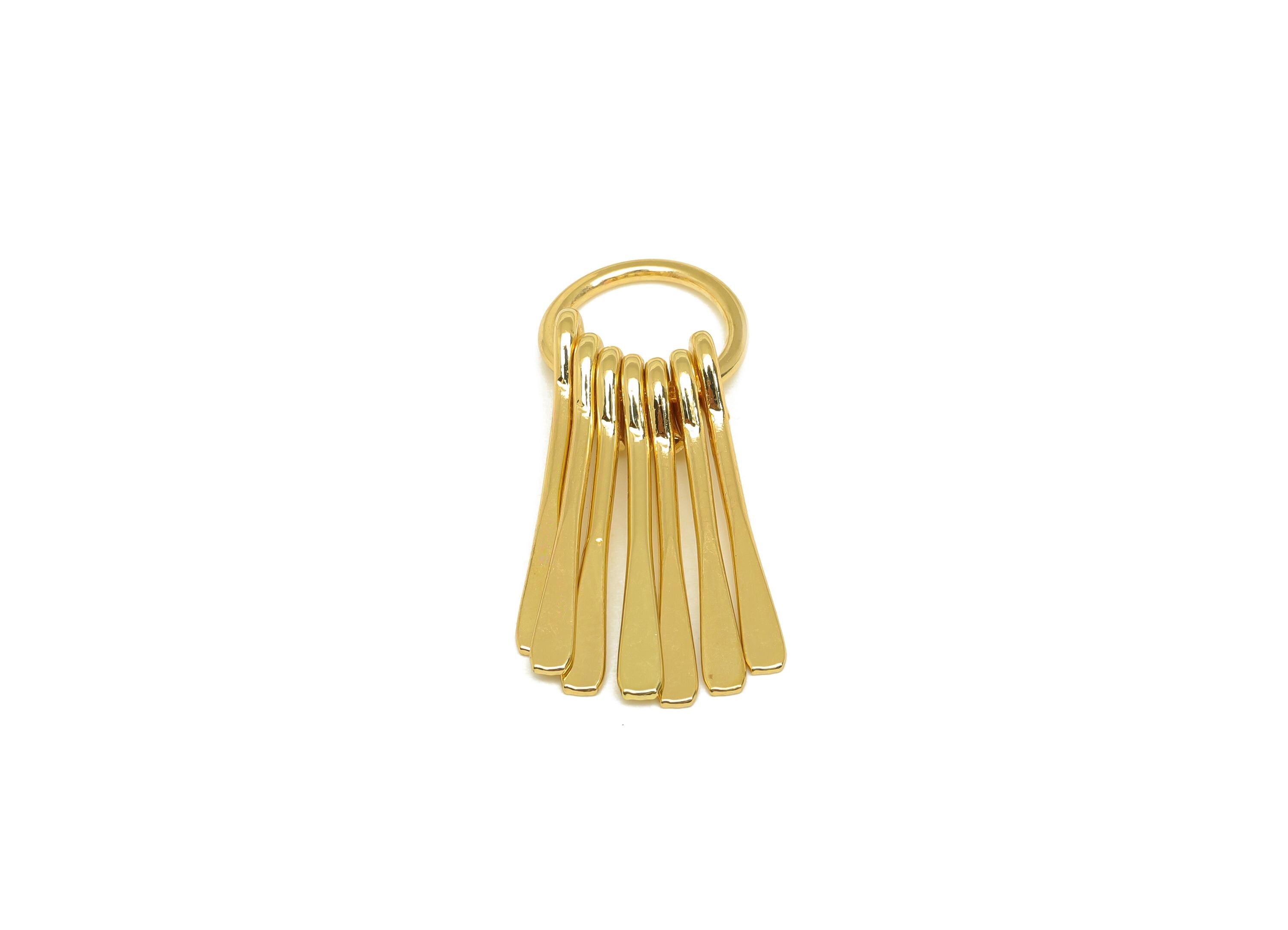 Brass Tassel Earring Charm - Brass Dangle Tassel Wire Earring Charm - Hammered Earring Charm - 18K Real Gold Plated - 31.48x11x1mm - RGP7305 - DOMEDBAZAAR