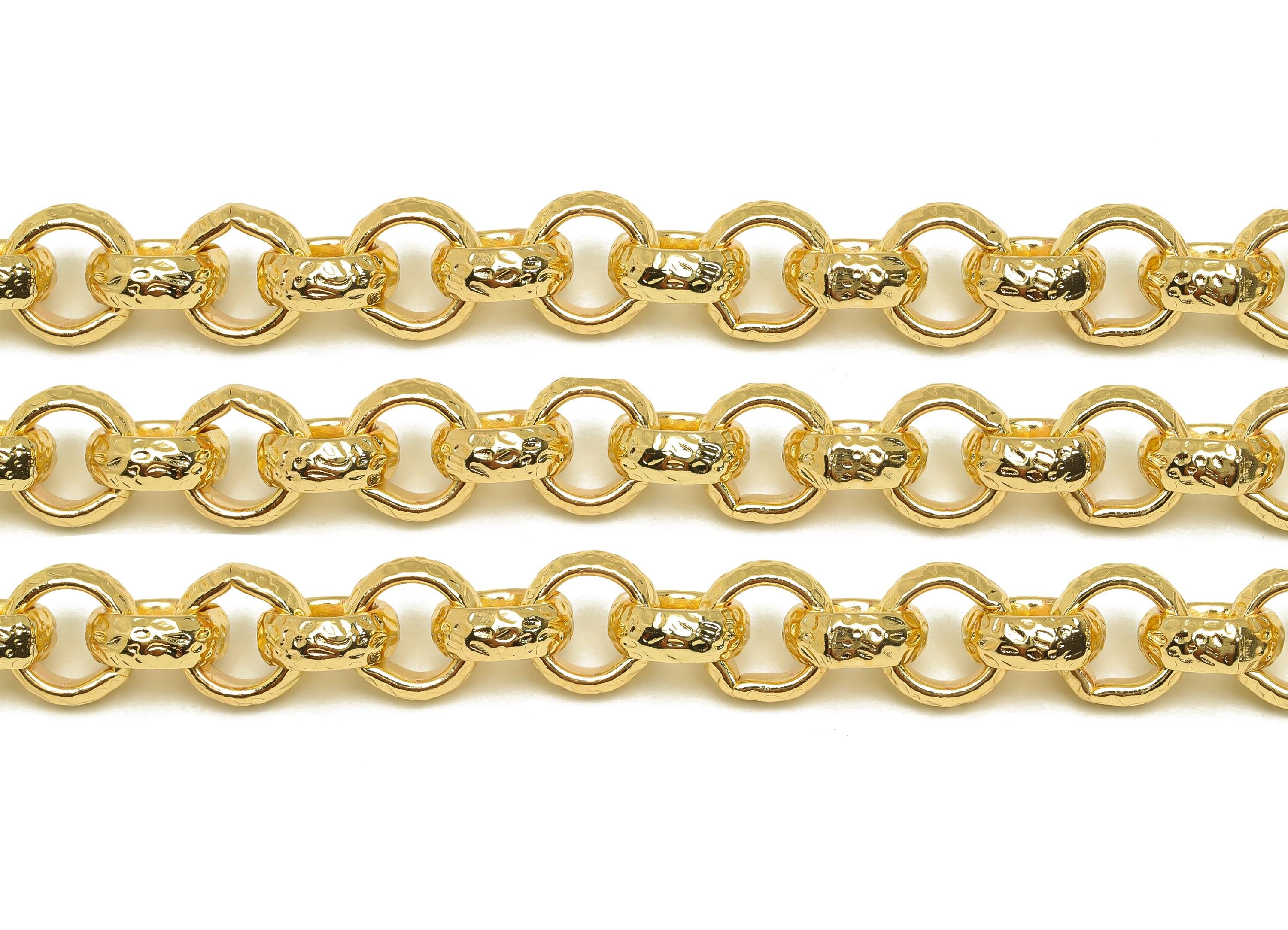 Brass 12mm Rolo Chain - Brass Textured Round Rolo Chain - Brass Textured Hammered Chain - Handmade Chain - 18K Real Gold Plated - RGP7297 - DOMEDBAZAAR