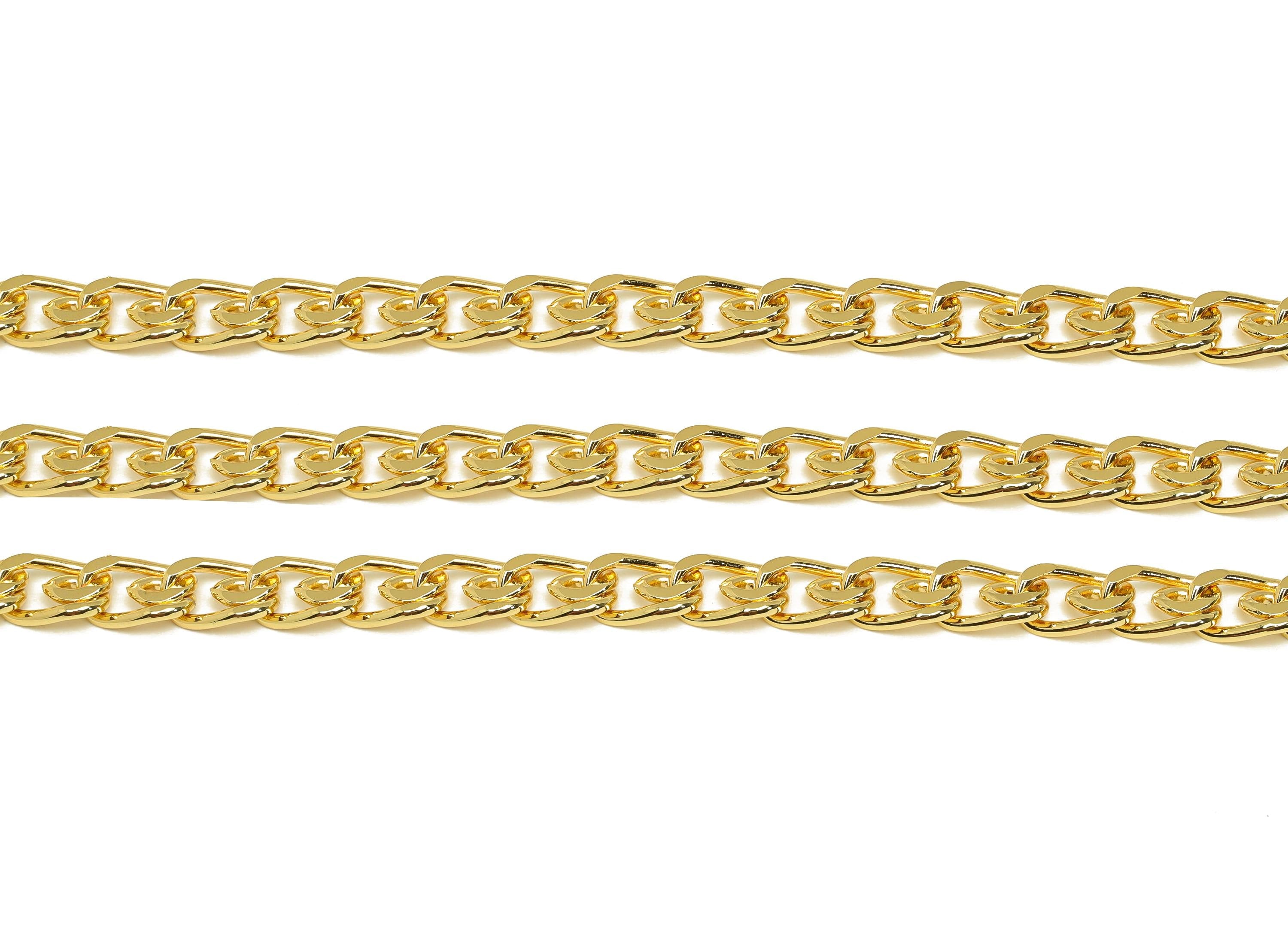 Brass Handmade Bead Chain - Brass Open Link Chain - Brass Gold Hammered Chain -For Necklace - 18K Real Gold Plated - RGP7287 - DOMEDBAZAAR