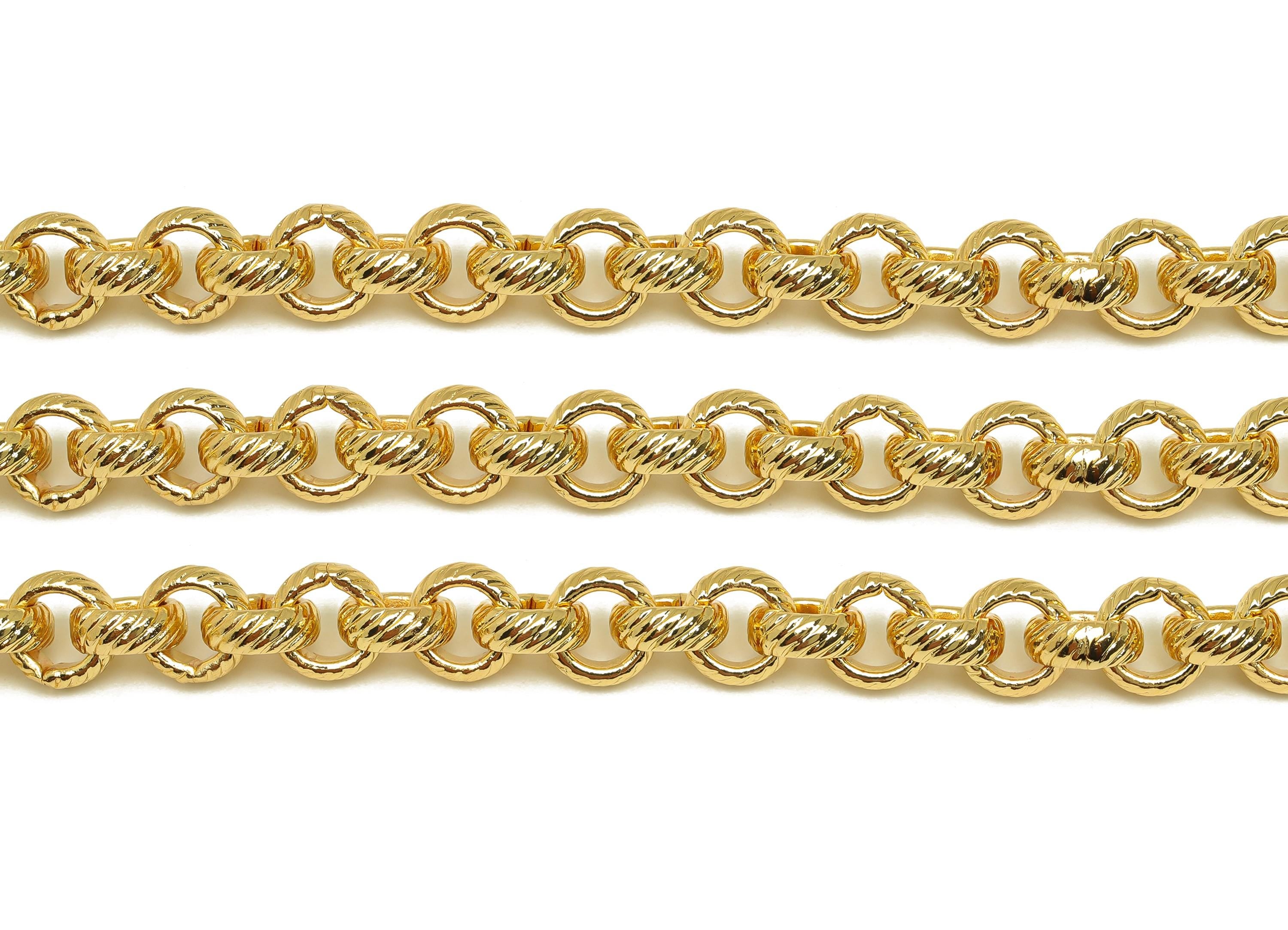 Brass 8.5mm Rolo Chain - Brass Textured Round Rolo Chain - Brass Textured Hammered Chain - Handmade Chain - 18K Real Gold Plated - RGP7296 - DOMEDBAZAAR