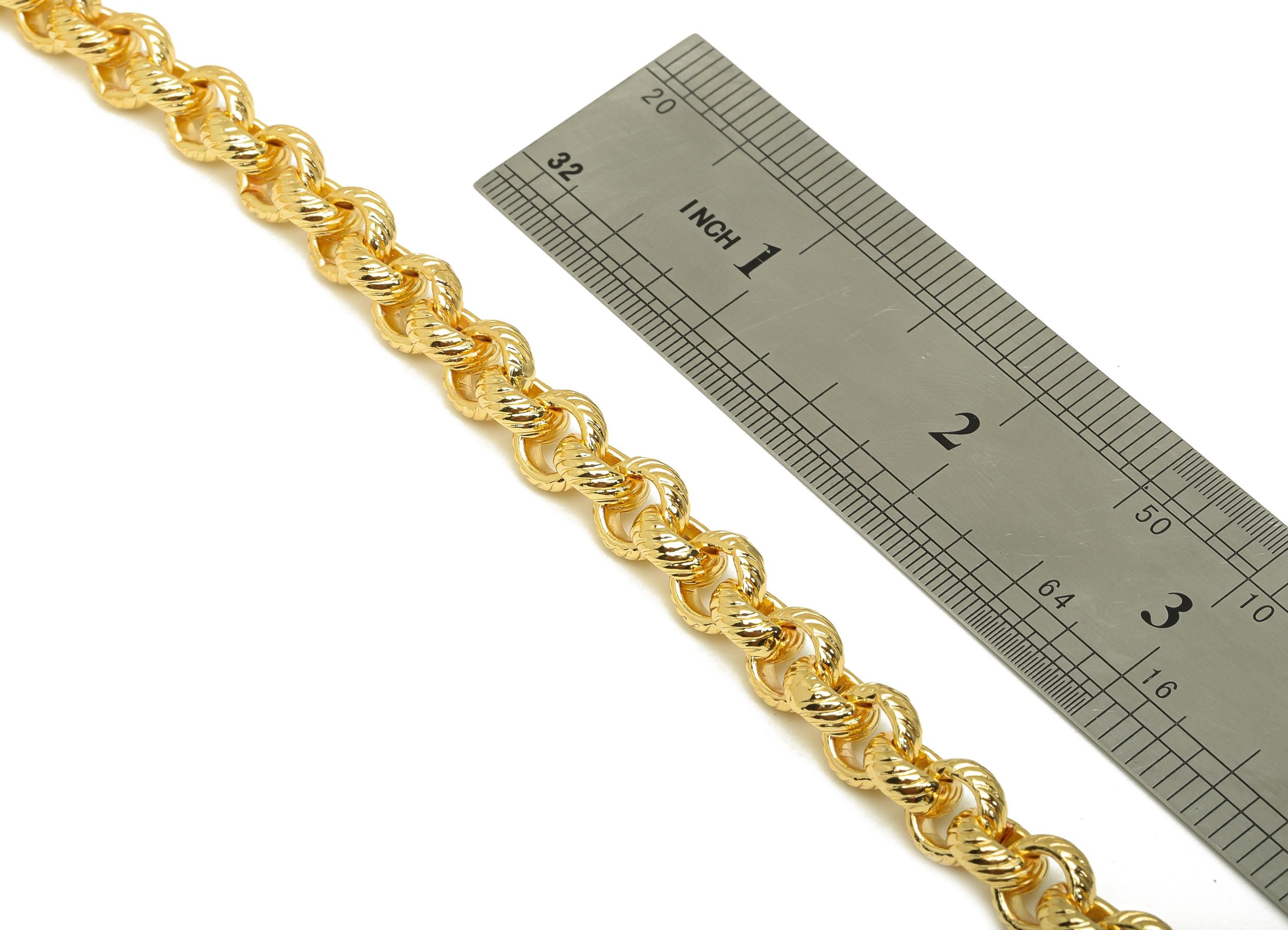 Brass 8.5mm Rolo Chain - Brass Textured Round Rolo Chain - Brass Textured Hammered Chain - Handmade Chain - 18K Real Gold Plated - RGP7296 - DOMEDBAZAAR