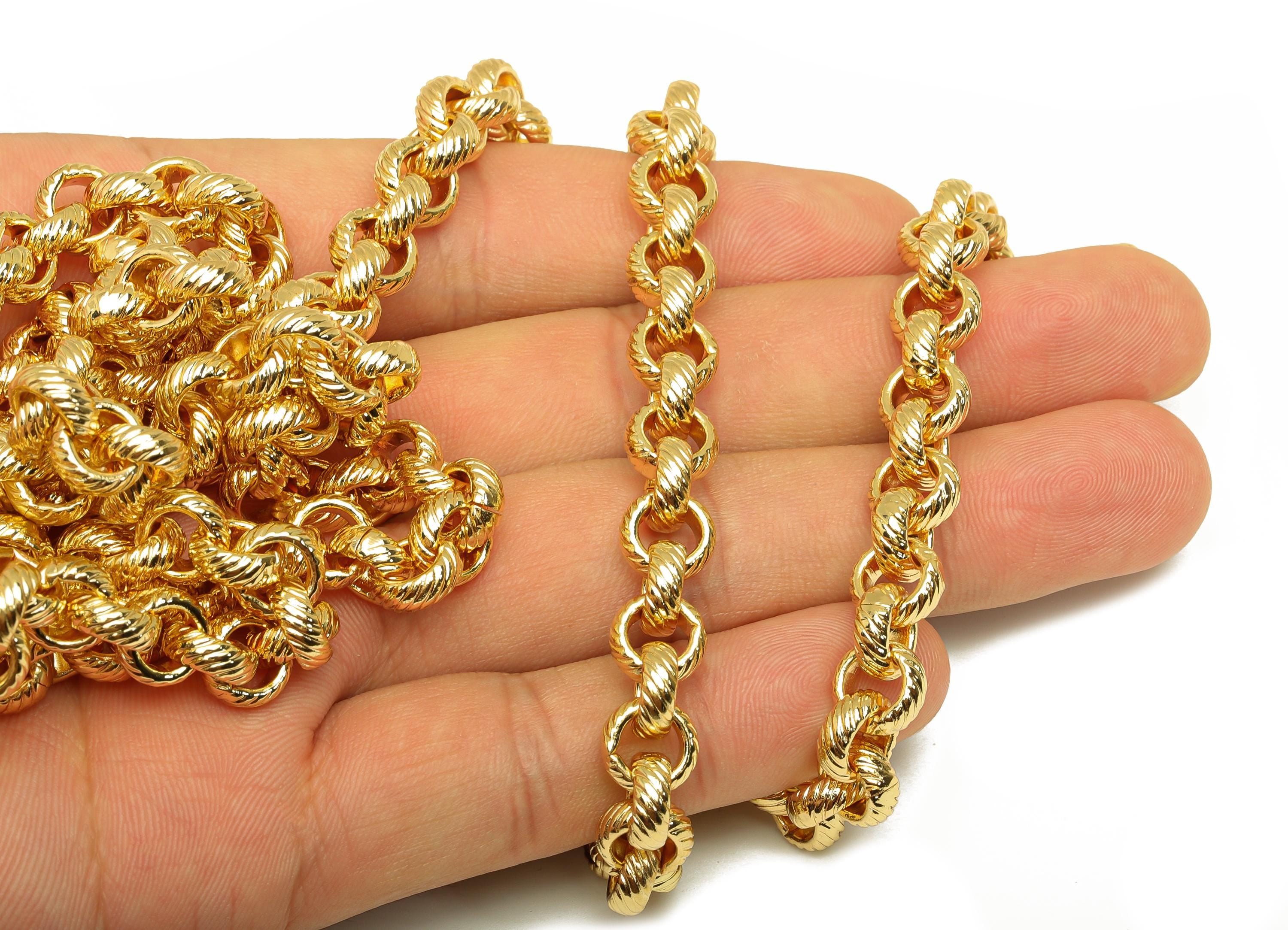 Brass 8.5mm Rolo Chain - Brass Textured Round Rolo Chain - Brass Textured Hammered Chain - Handmade Chain - 18K Real Gold Plated - RGP7296 - DOMEDBAZAAR