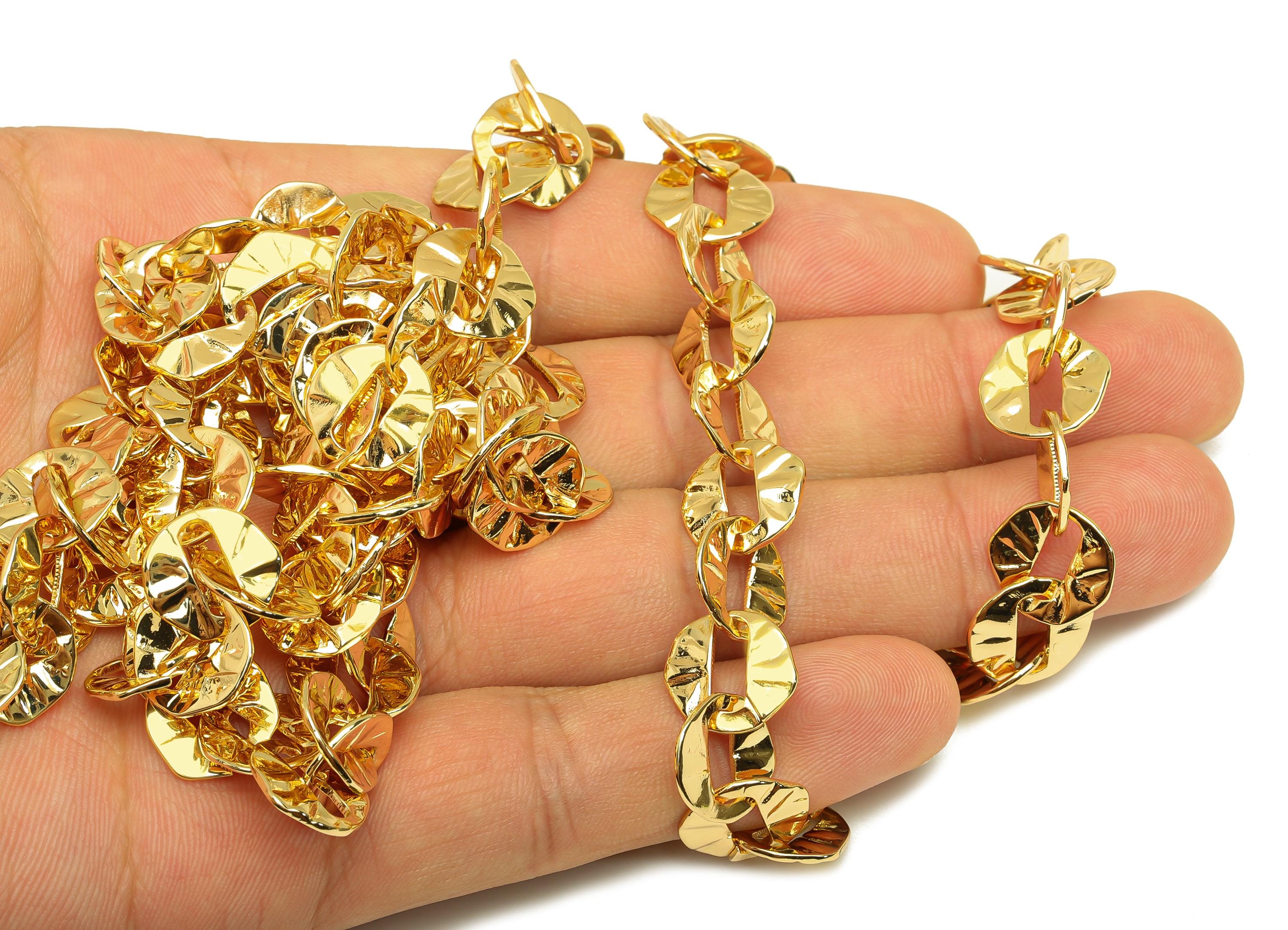 Brass Handmade Oval Chain - Brass Textured Hammered Oval Chain - Brass Geometry Chain - Handmade Chain - 18K Real Gold Plated - RGP7291 - DOMEDBAZAAR