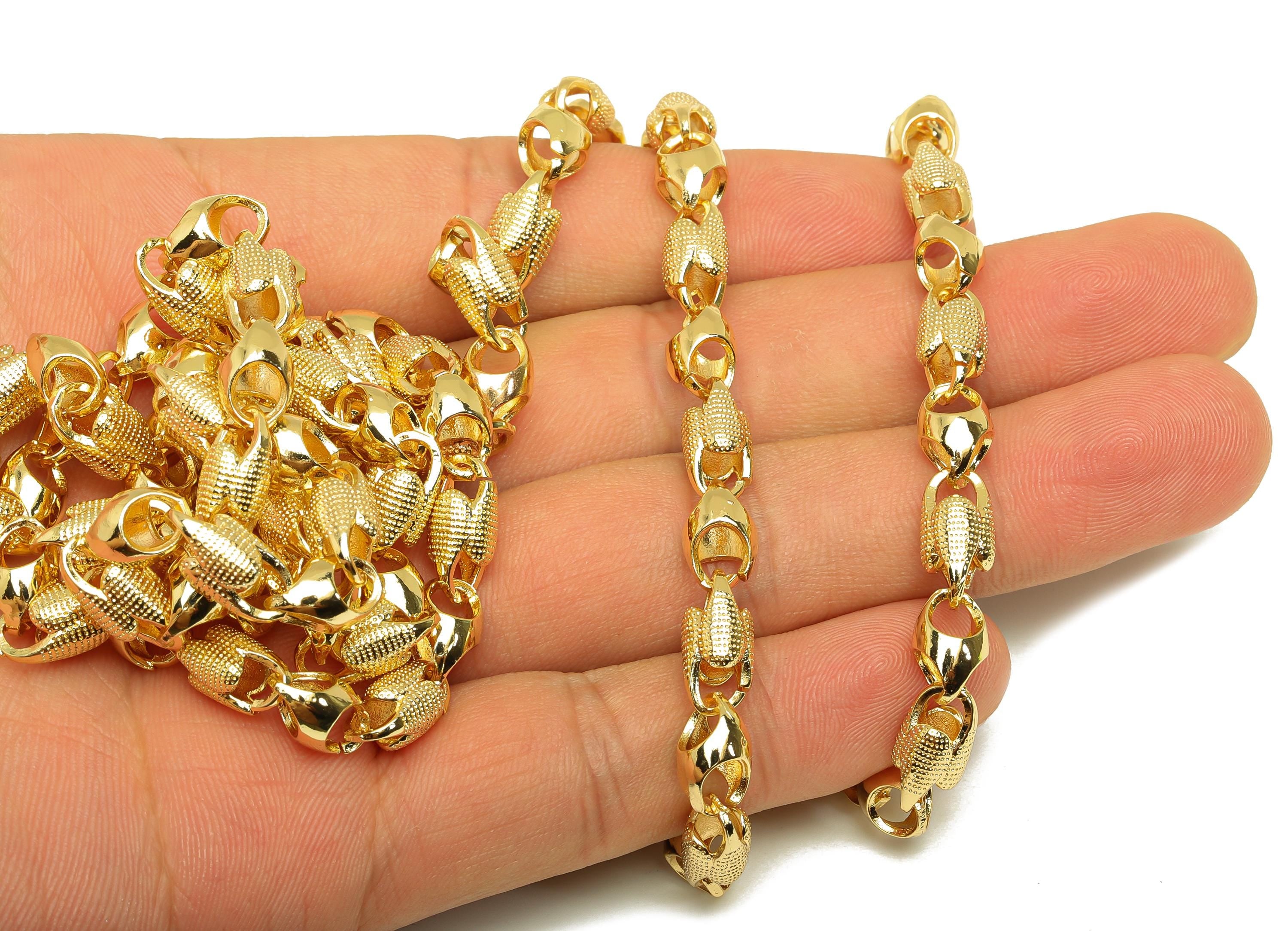 Brass Handmade Bead Chain - Brass Textured Open Link Chain - Brass Geometry Chain - Handmade Chain - 18K Real Gold Plated - RGP7299 - DOMEDBAZAAR