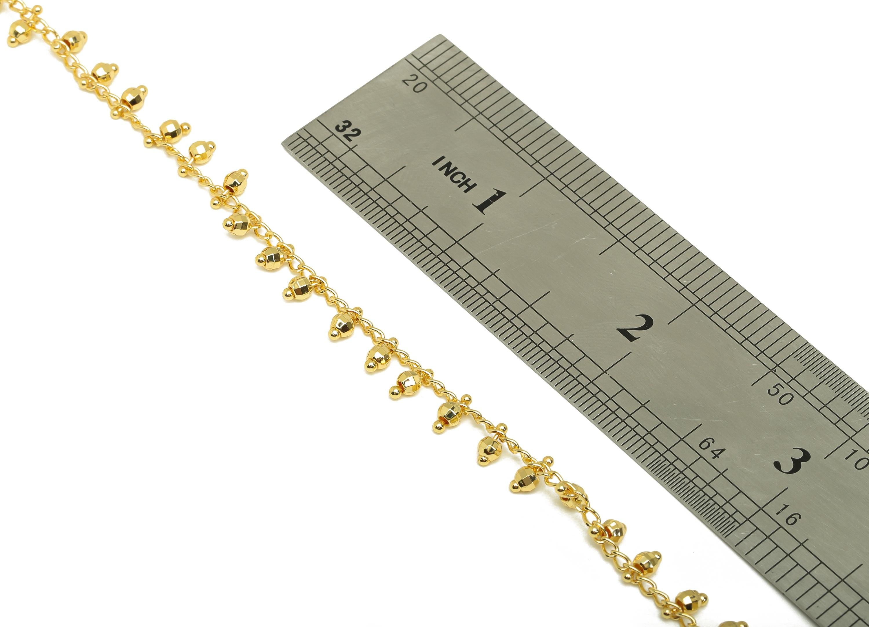 Brass Disco Ball Beaded Satellite Chain - Handmade Curb Chain - Brass Handmade Ball Chain - Handmade Chain - 18K Real Gold Plated - RGP7295 - DOMEDBAZAAR