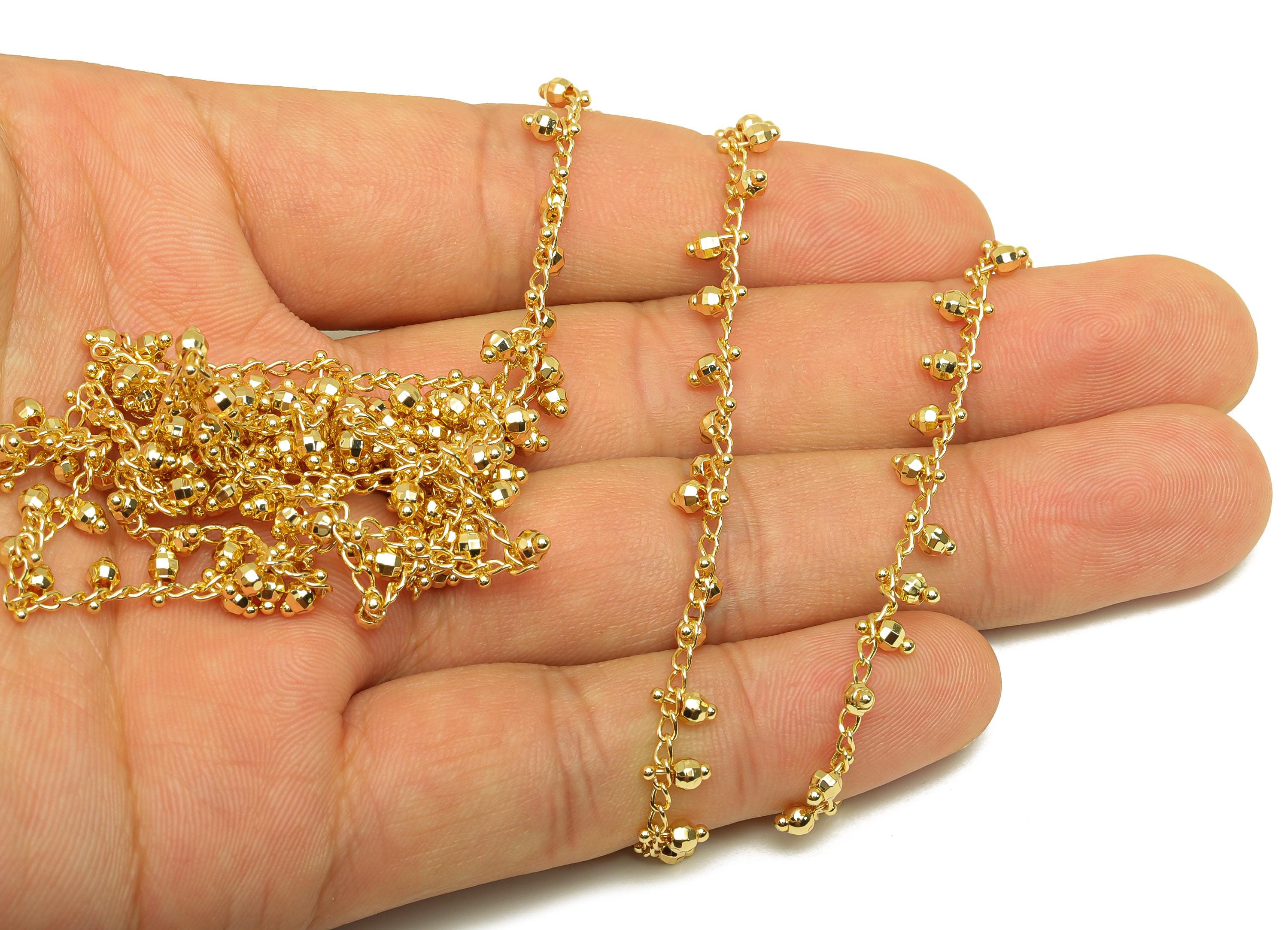Brass Disco Ball Beaded Satellite Chain - Handmade Curb Chain - Brass Handmade Ball Chain - Handmade Chain - 18K Real Gold Plated - RGP7295 - DOMEDBAZAAR
