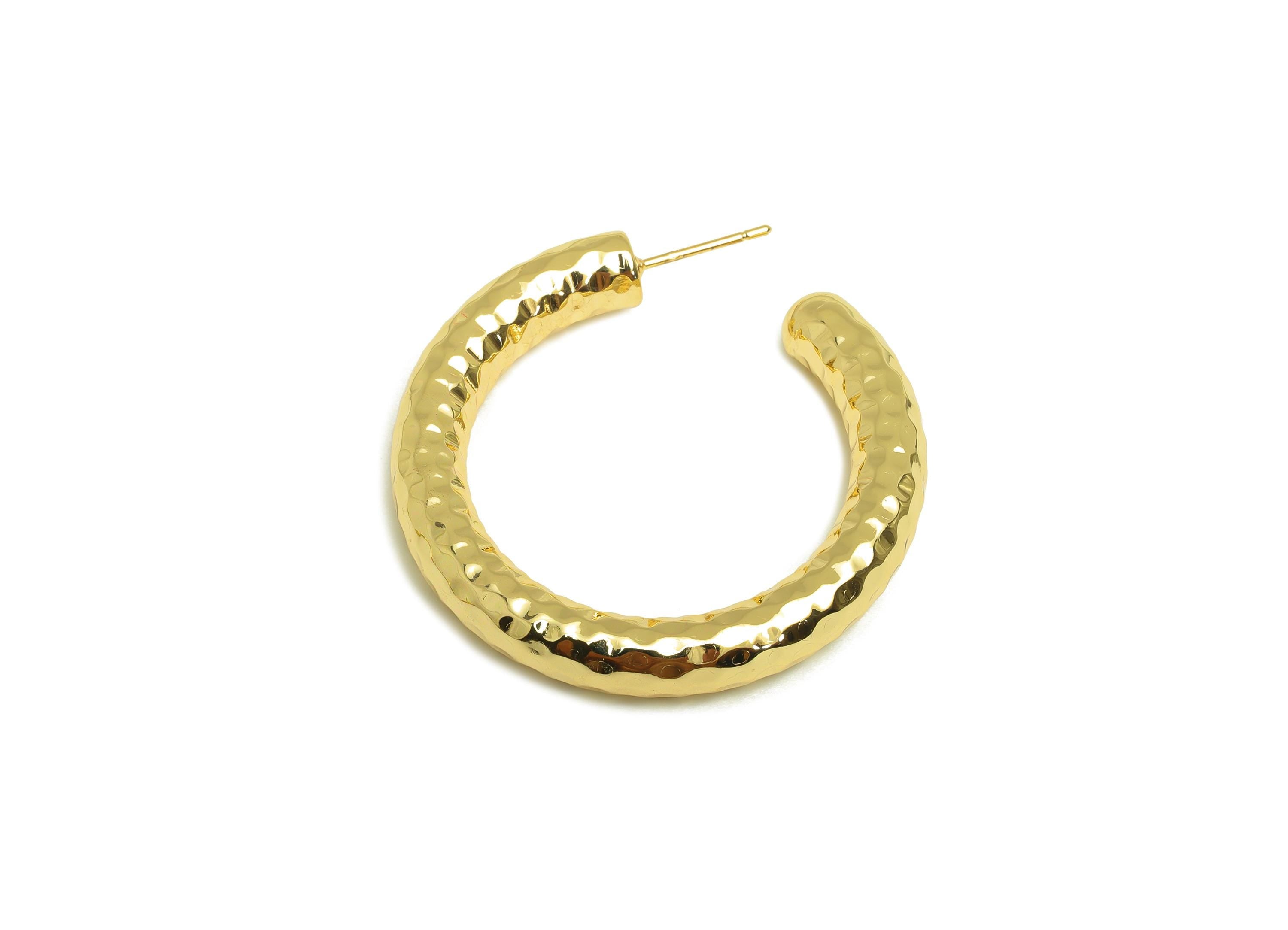 Brass Hoop Earring Stud - Thick Open Hoop Earring Post - Brass Textured Hoop Earring Post - 18K Real Gold Plating - 40.2x39x6.1mm - RGP7904 - DOMEDBAZAAR
