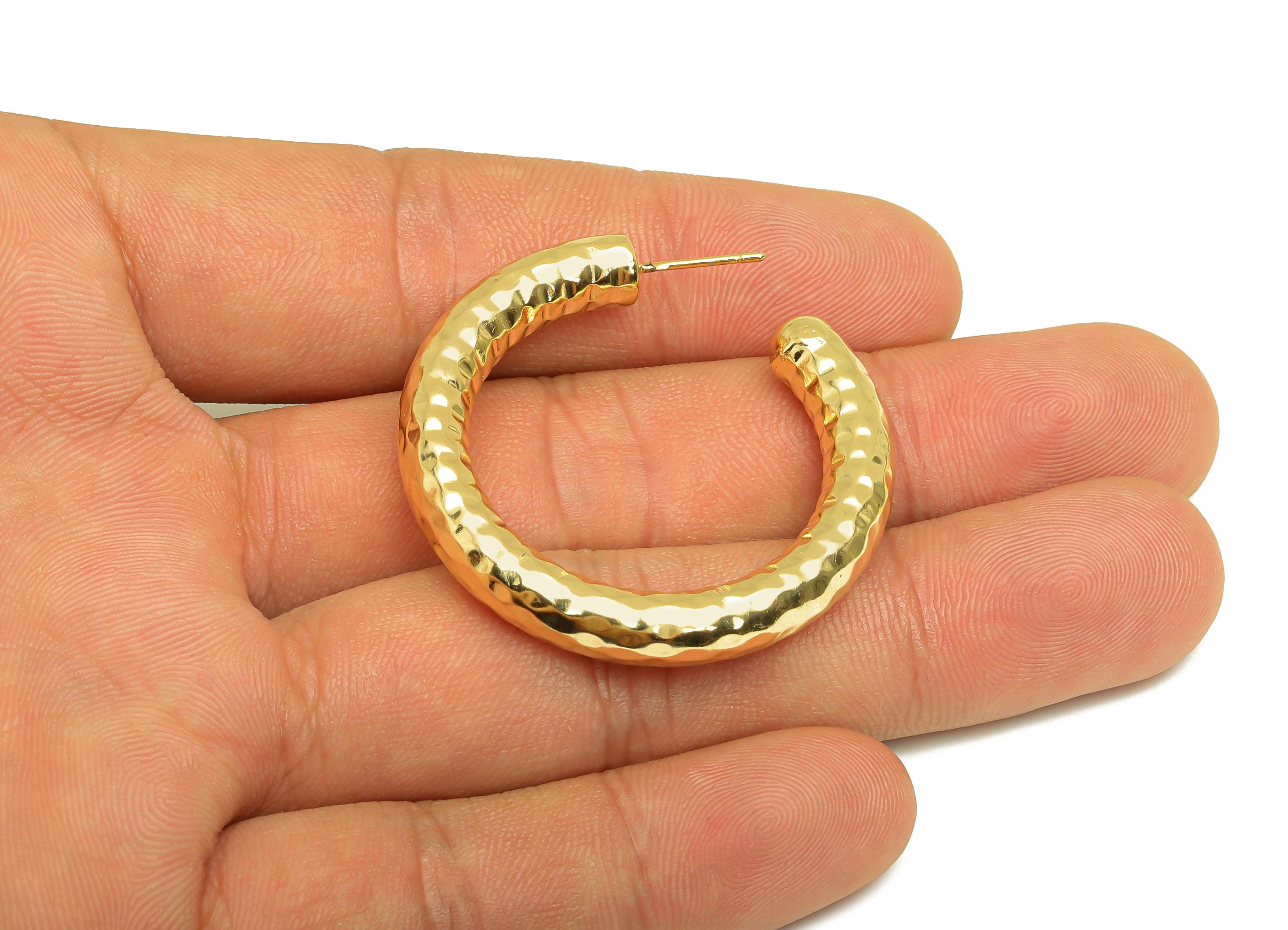 Brass Hoop Earring Stud - Thick Open Hoop Earring Post - Brass Textured Hoop Earring Post - 18K Real Gold Plating - 40.2x39x6.1mm - RGP7904 - DOMEDBAZAAR