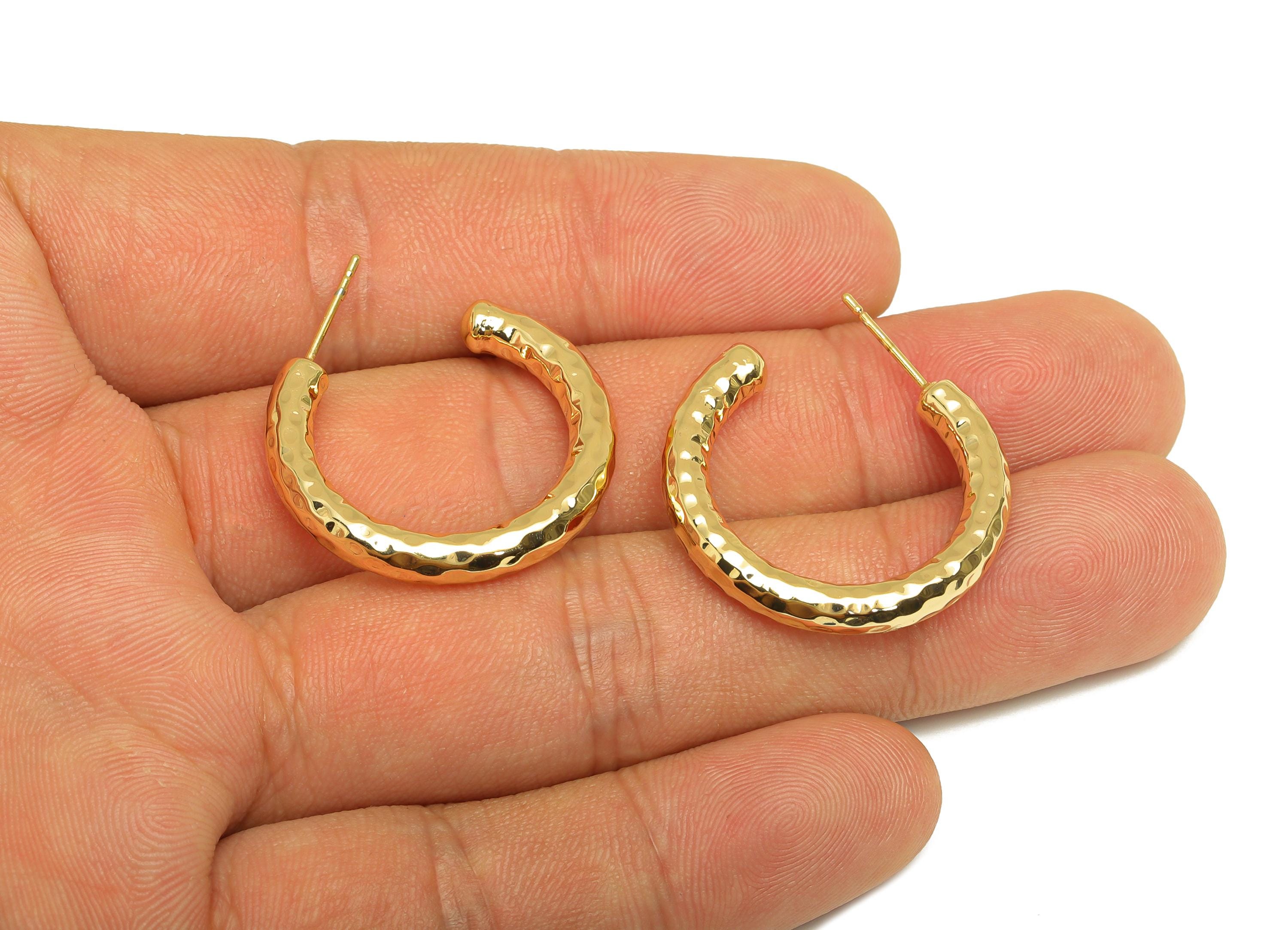 Brass Hoop Earring Stud - Thick Open Hoop Earring Post - Brass Textured Hoop Earring Post - 18K Real Gold Plating - 30x27x3.94mm - RGP7901 - DOMEDBAZAAR