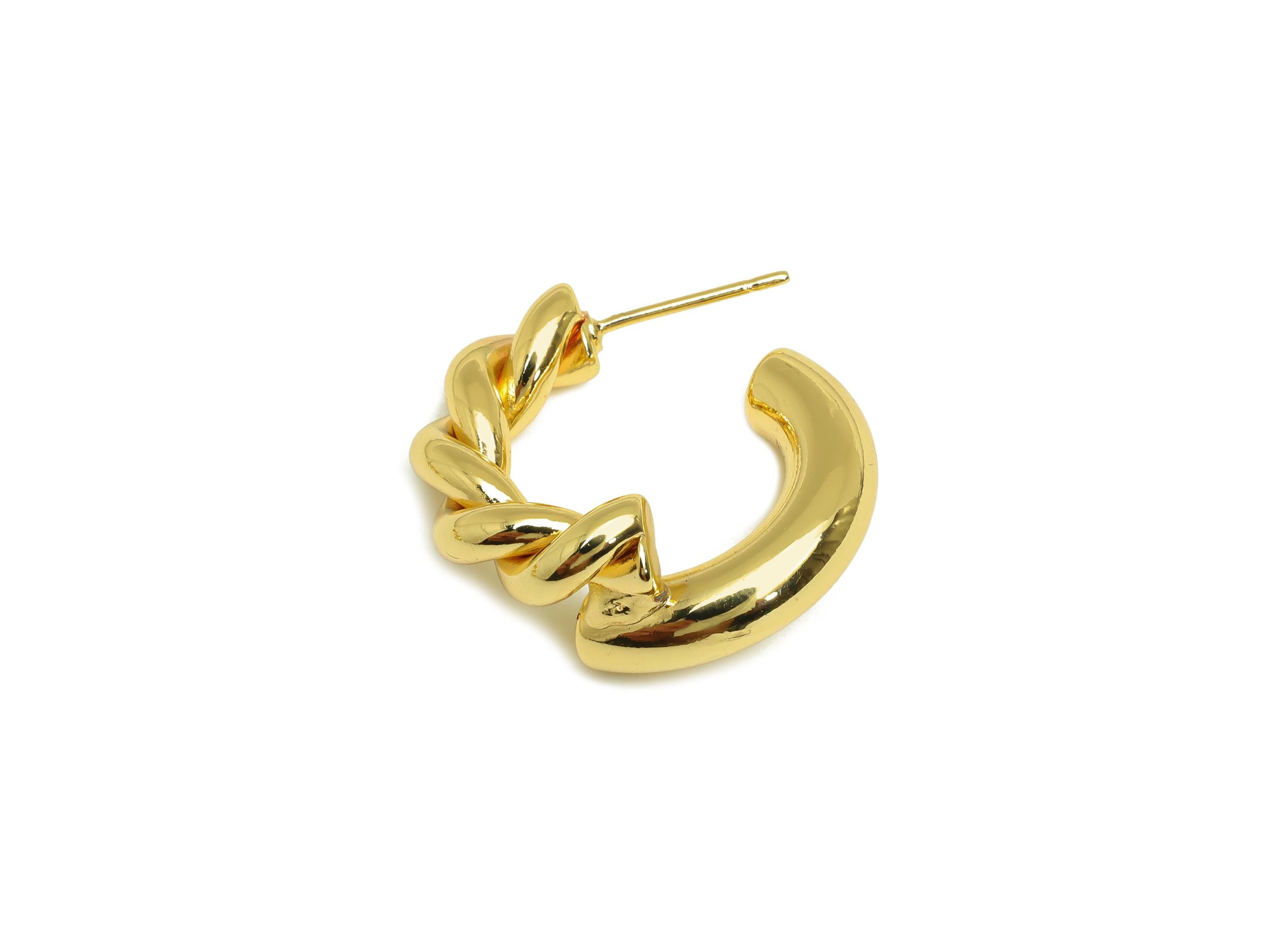 Brass Hoop Earring Stud - Chain Open Hoop Earring Post - Brass Splicing Hoop Earring Post - 18K Real Gold Plating - 25x24x4.9mm - RGP7916 - DOMEDBAZAAR