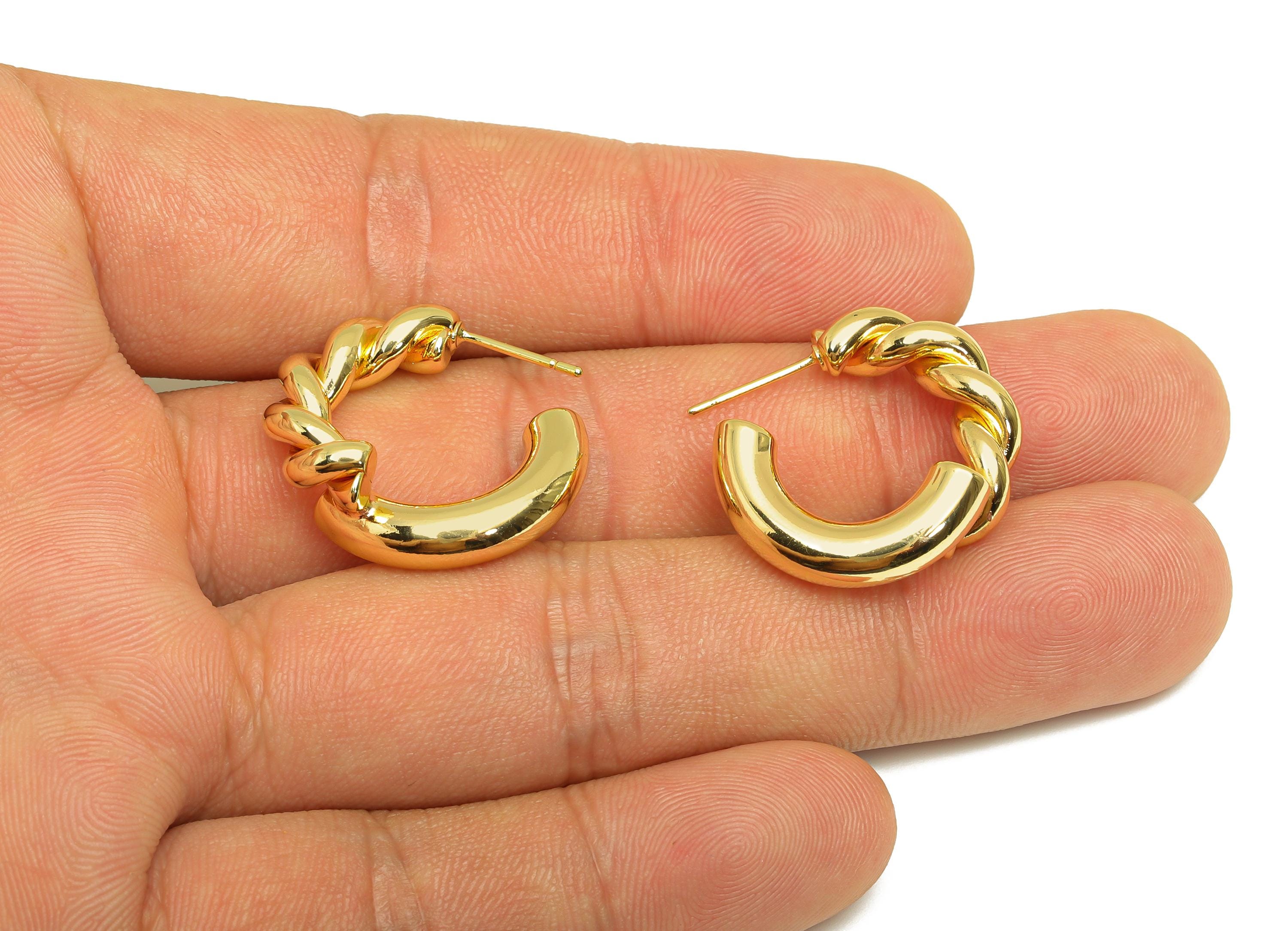 Brass Hoop Earring Stud - Chain Open Hoop Earring Post - Brass Splicing Hoop Earring Post - 18K Real Gold Plating - 25x24x4.9mm - RGP7916 - DOMEDBAZAAR