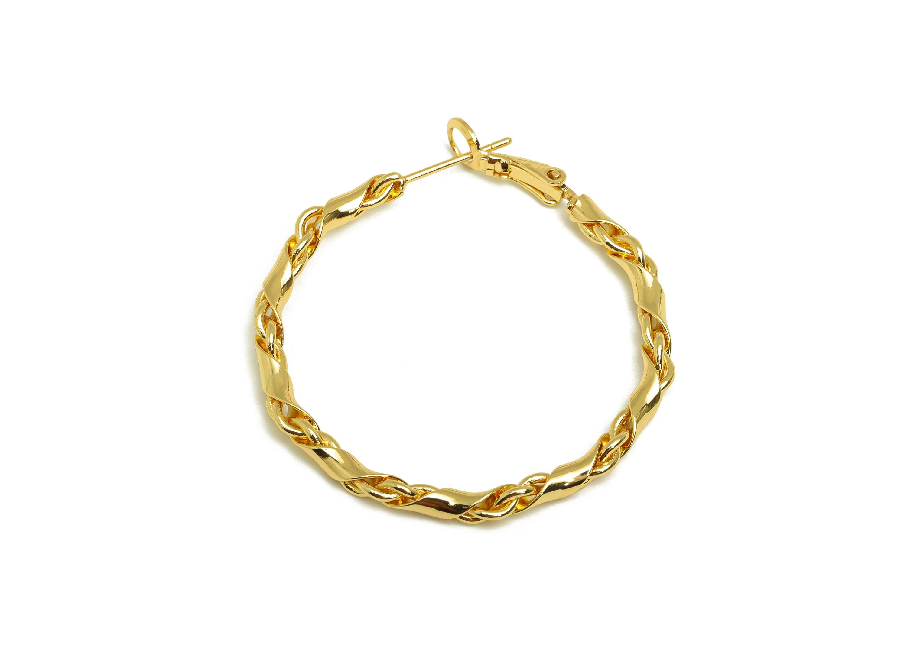 Brass Hoop Earring - Brass Twine Wire Clasp Back Earring - Brass Hoop Clasp Earring - 18K Real Gold Plating - 40.43x40.1x3.33mm - RGP7910 - DOMEDBAZAAR
