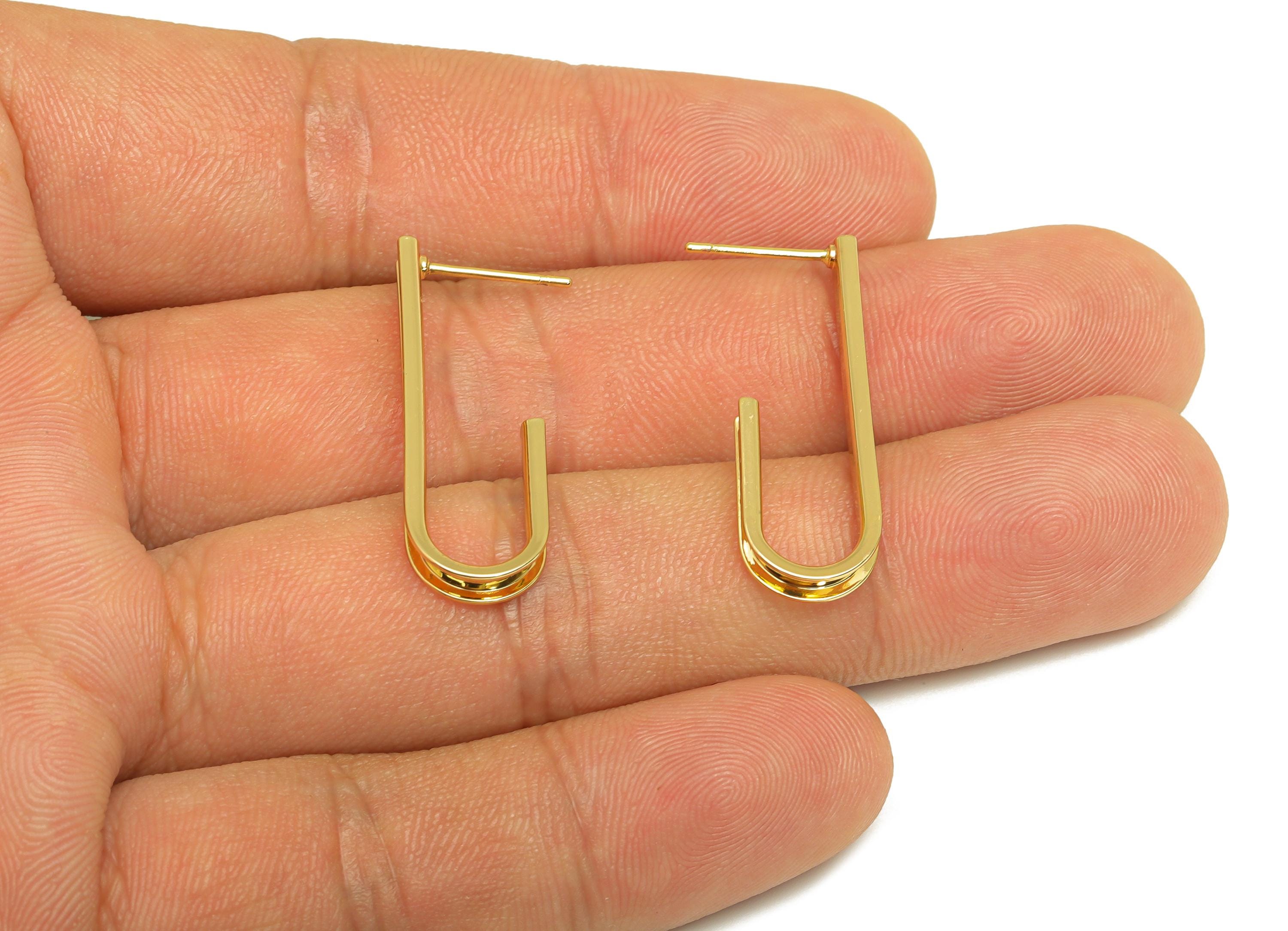 Brass Oval Hoop Earring - Brass Hoop Wire Earring Stud - Handle Wire Earring Stud - 18K Real Gold Plating - 30x9.89x3.15mm - RGP7886 - DOMEDBAZAAR